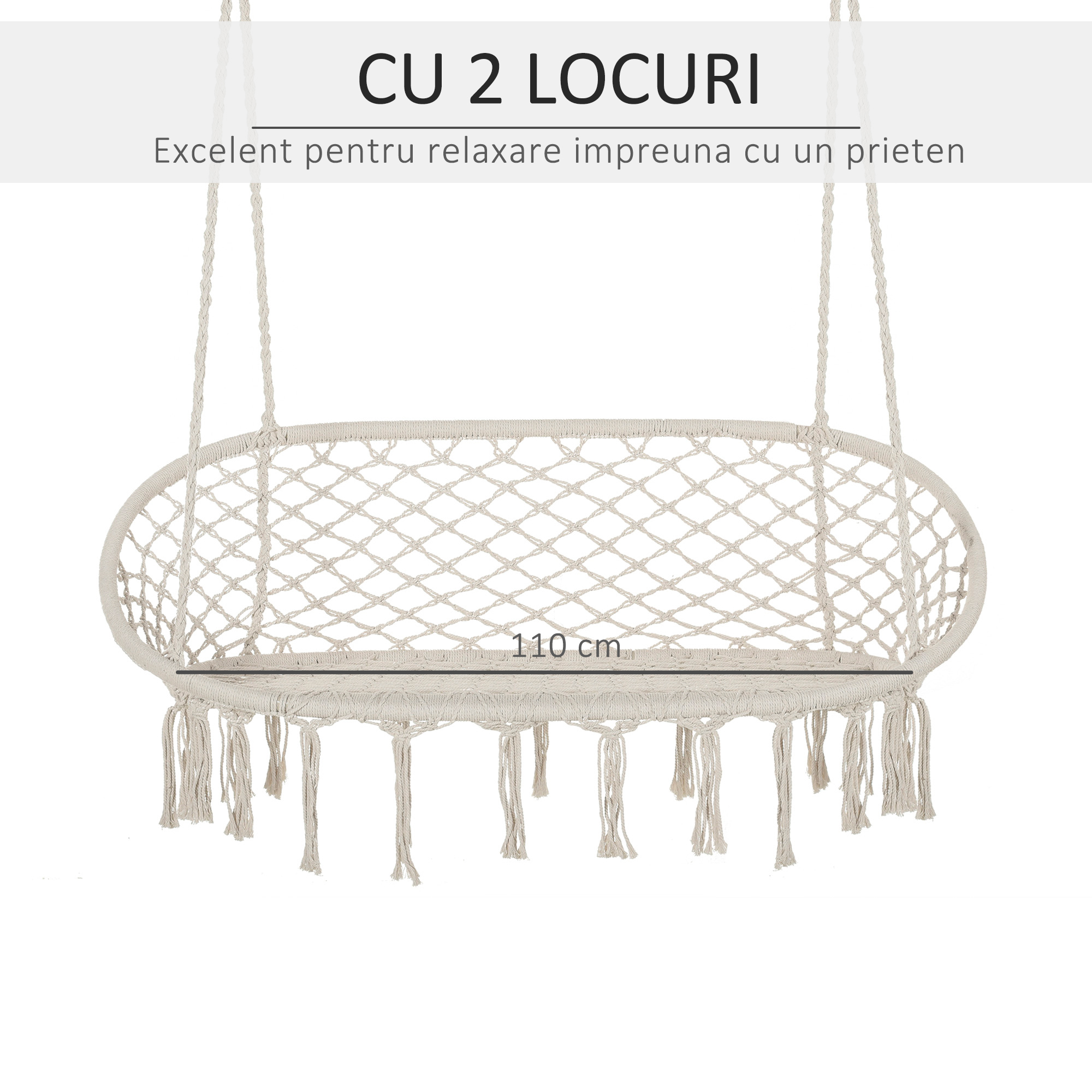  Hamac Balansoar pentru Gradina si Casa cu 2 Locuri din Macramé Alb Crem, Fara Perna [4]