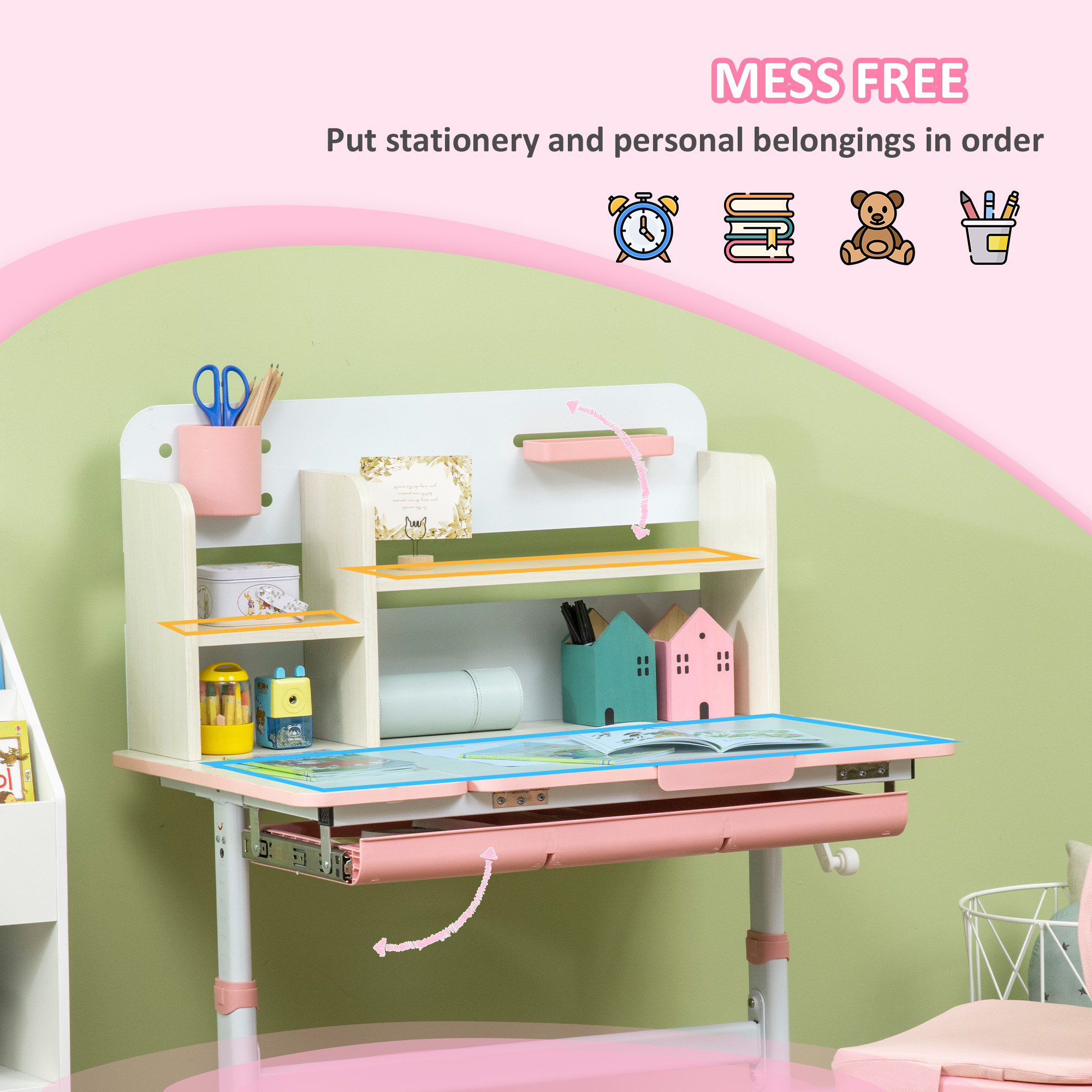  Set Birou & Scaun Copii - Reglabil, Cu Raft pentru Studiu [5]