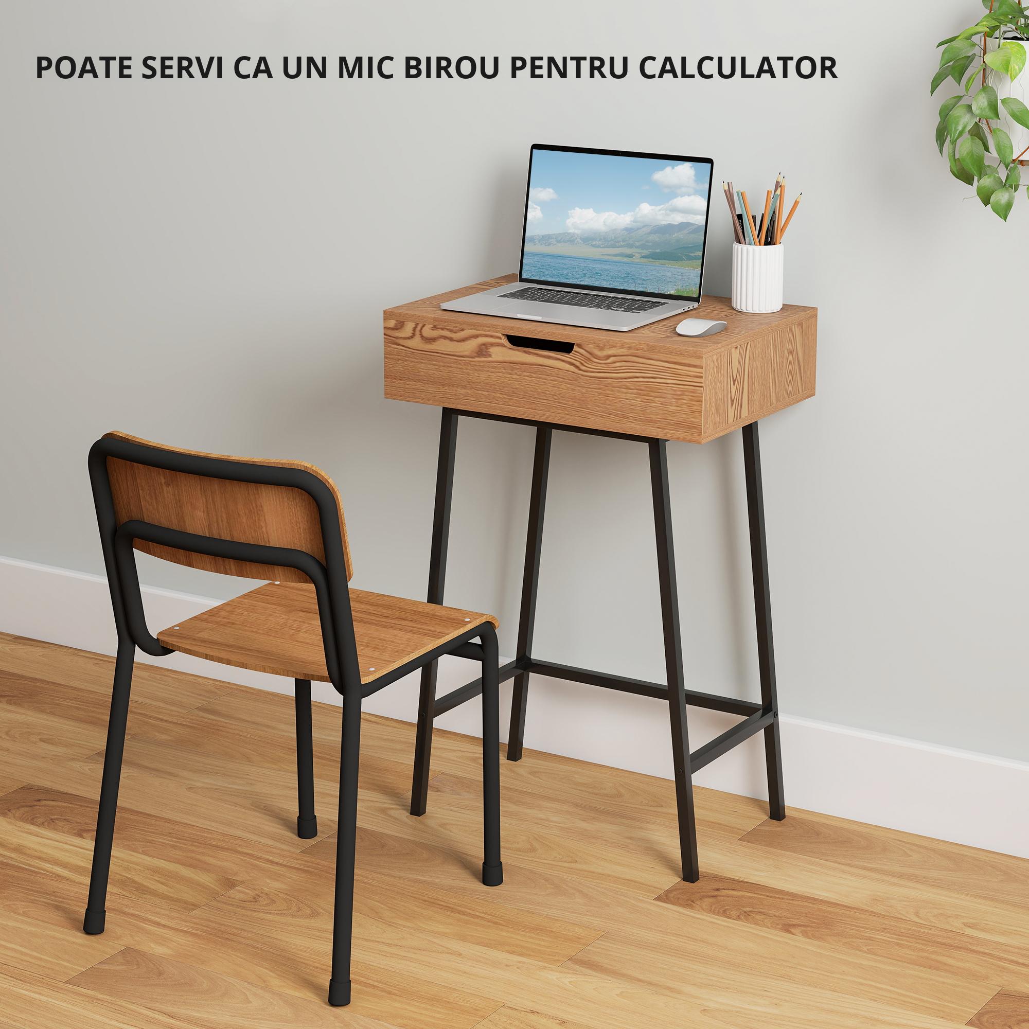  Masa de Machiaj cu Oglinda Rabatabila si 16 Compartimente Stil Industrial, Lemn si Otel, 60x40x90 cm [5]