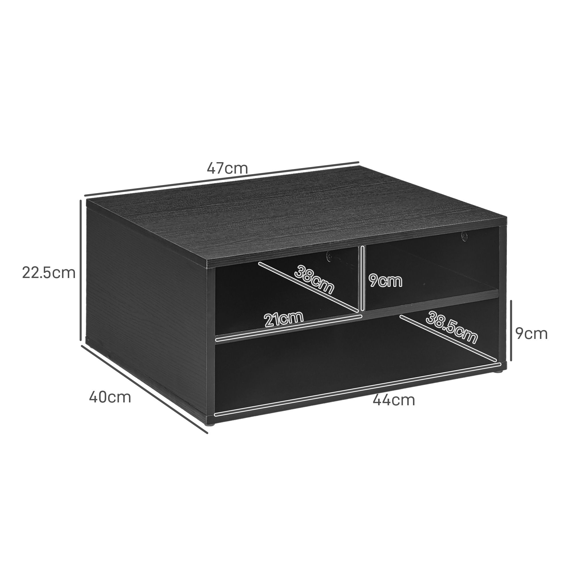  Cabinet pentru Imprimanta cu 2 Rafturi, Birou din Lemn si Cabinet de studiu cu Roti, 47x40x22.5 cm, Negru [2]