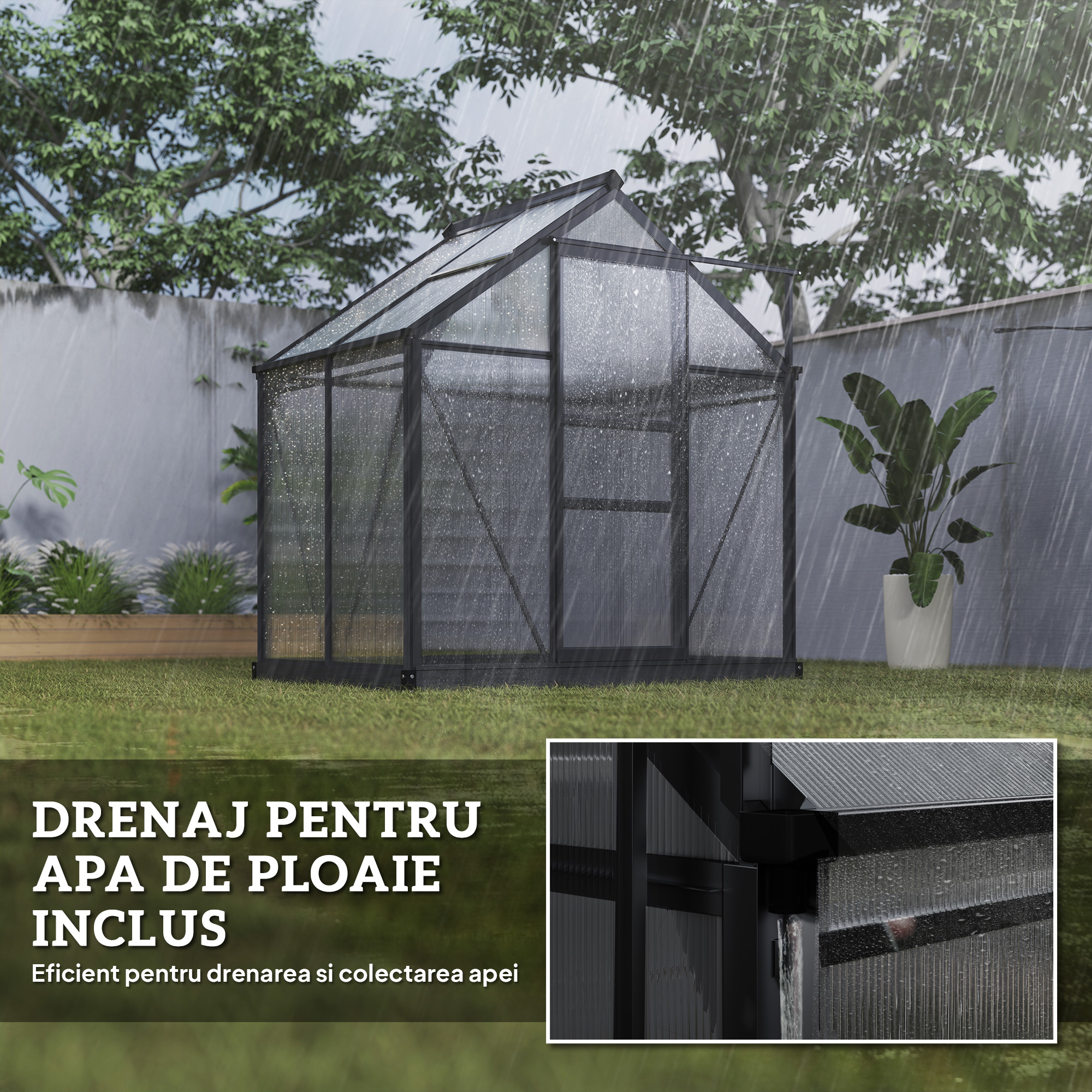  Sera de Gradina din Policarbonat Anti-UV cu Fereastra si Usa Glisanta, 190x132x201cm [6]
