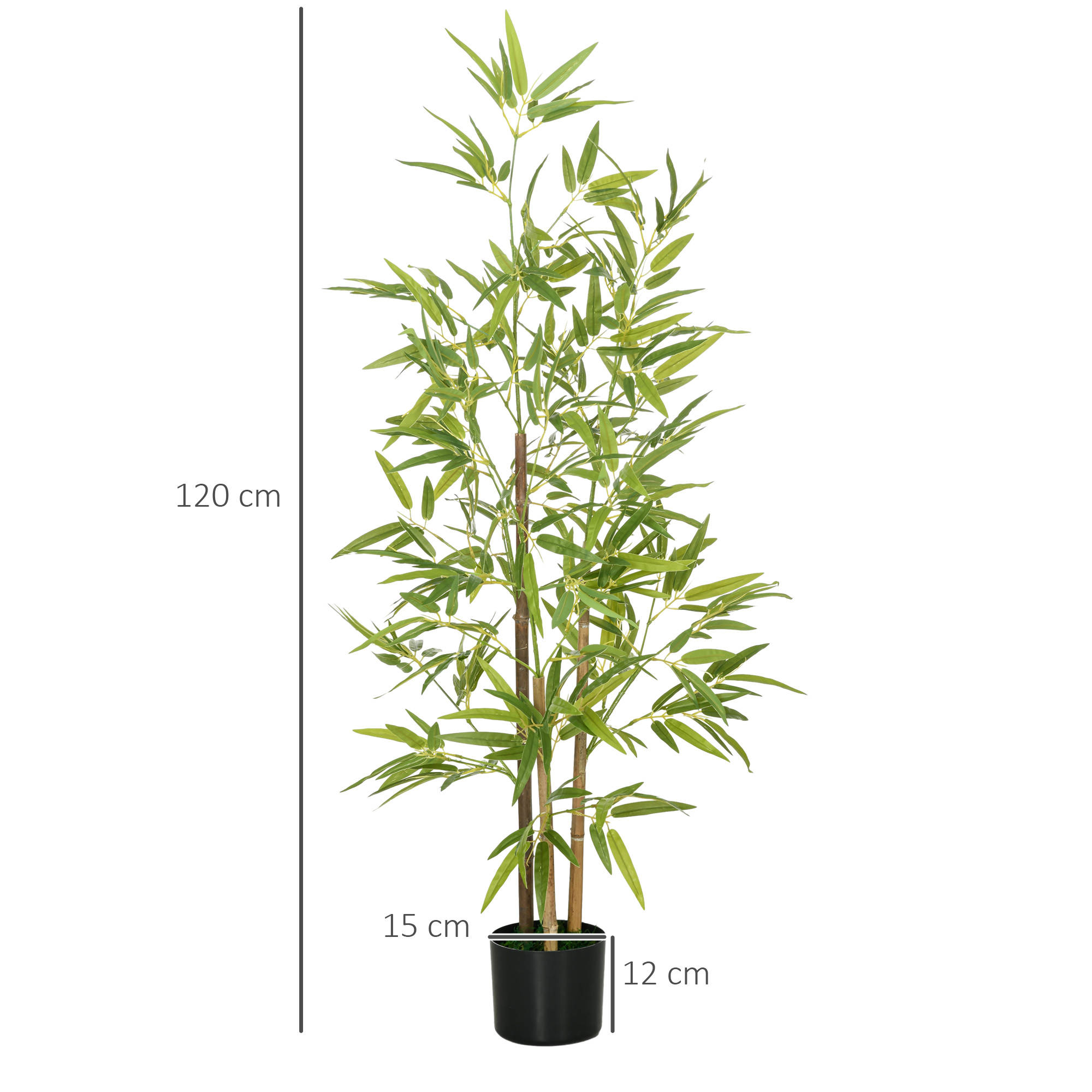  Set Plante Bambus Artificiale cu 3 Trunchiuri cu Ghiveci, Plante Artificiale din PP si Metal, 15x15x120 cm, Verde [2]