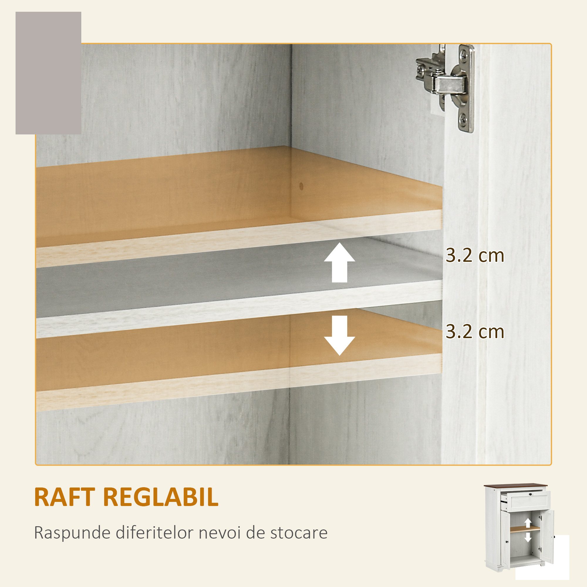  Bufet de depozitare cu multiple spatii de depozitare, 2 usi cu raft reglabil, 1 sertar, 60L x 30Ad x 87,5i cm [4]