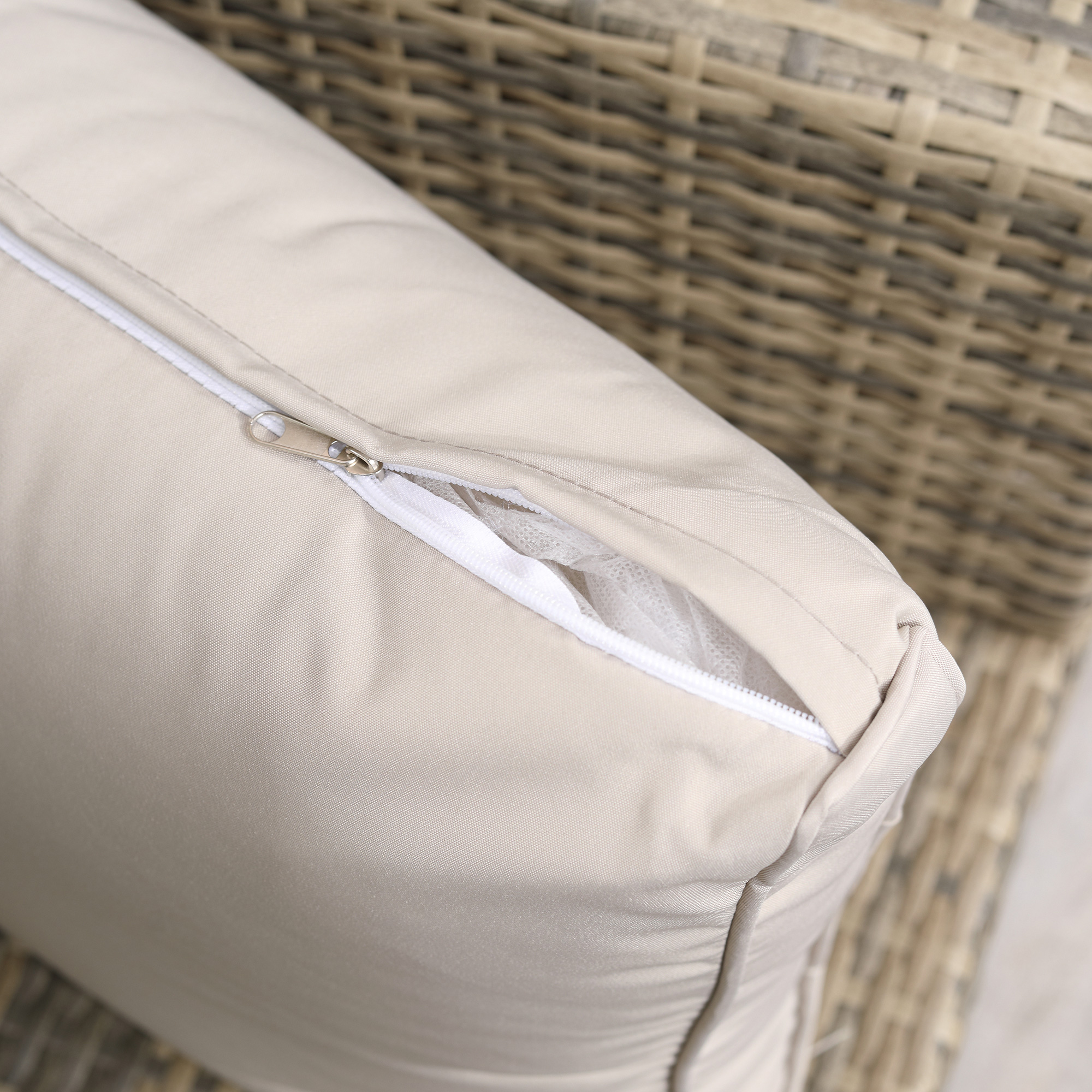  Set de mobilier de gradina din ratan de 6 piese, canapea si 2 fotolii tapitate pentru 7 persoane, bej [7]