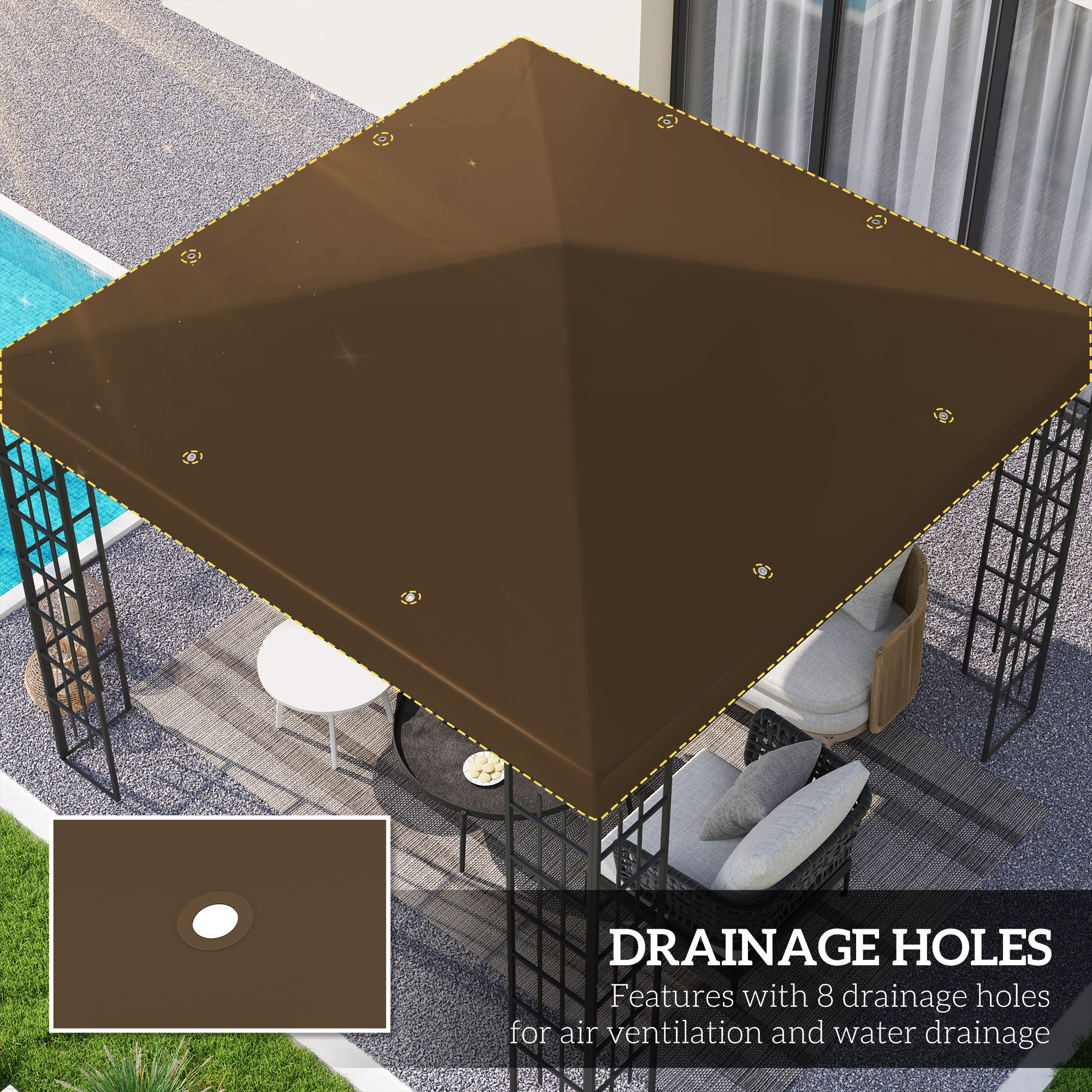  Acoperire pentru Foisor de Gradina 3x3 m din Material Oxford 600D cu Orificii de Drenaj, Maro [3]