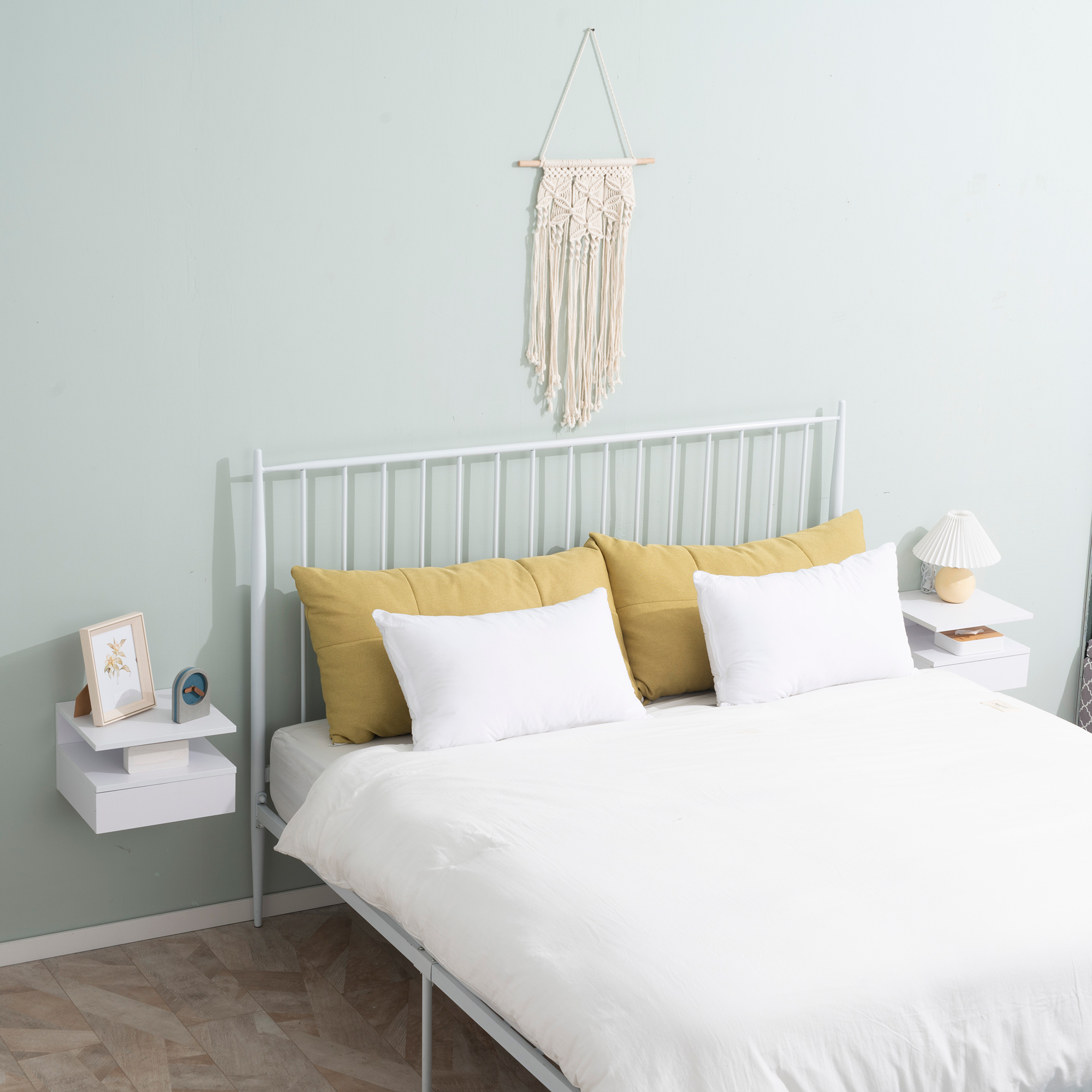  set 2 noptiere moderne din lemn suspendate,pentru dormitor camera de zi,35x32x22.5cm, alb [6]