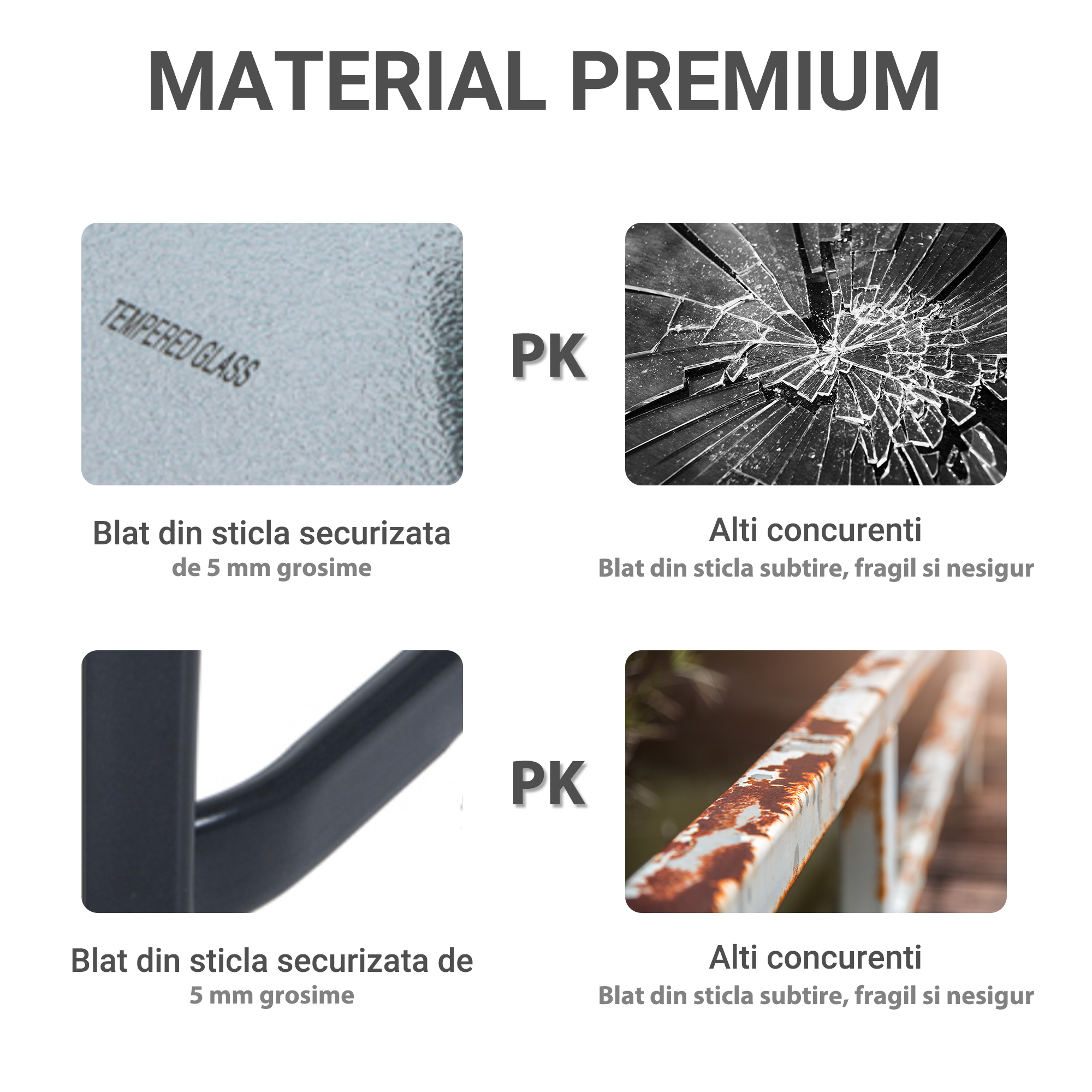  Masa pentru gradina cu suprafata din sticla tratata termic, Neagra, 68.5x68.5x84cm [6]