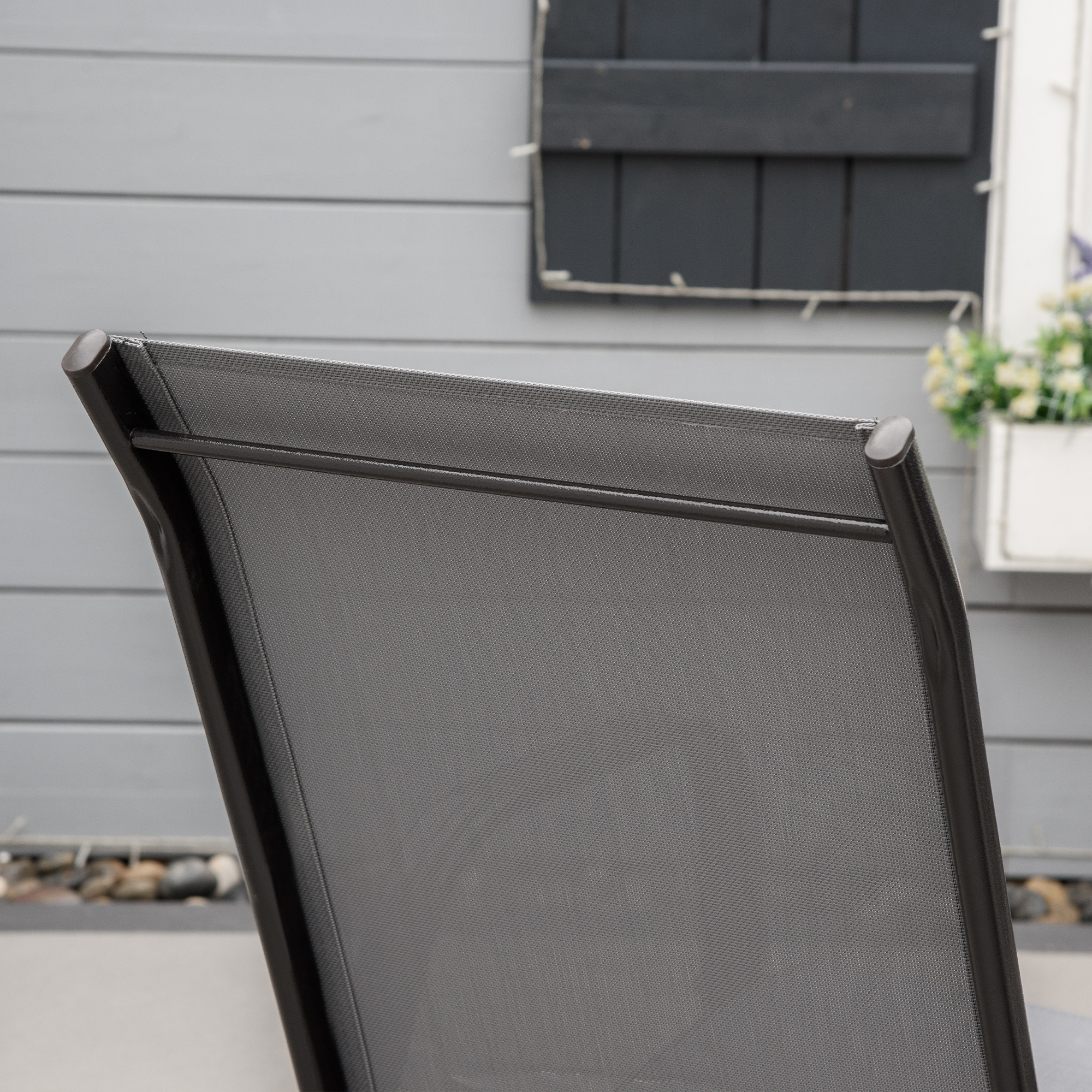  Set de 4 Scaune de Gradina Stivuibile, Scaune de Exterior cu Cotiere din Metal si tesatura Respirabila, 54x75.5x95 cm, Gri [6]