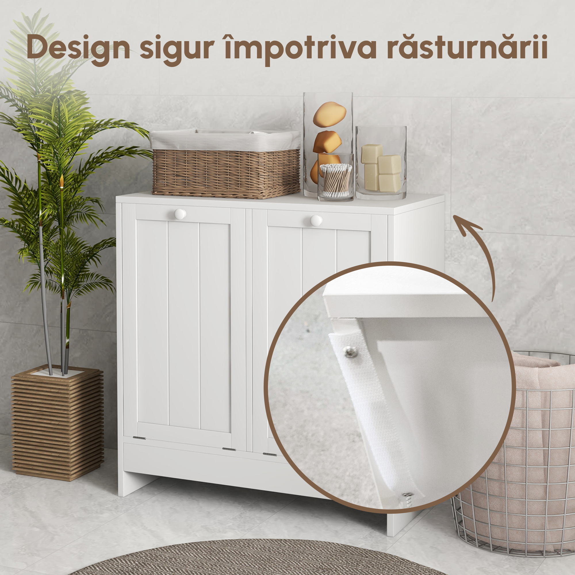  Dulap Spalatorie - 2 Cosuri Rabatabile & Spatiu Depozitare, Alb [6]