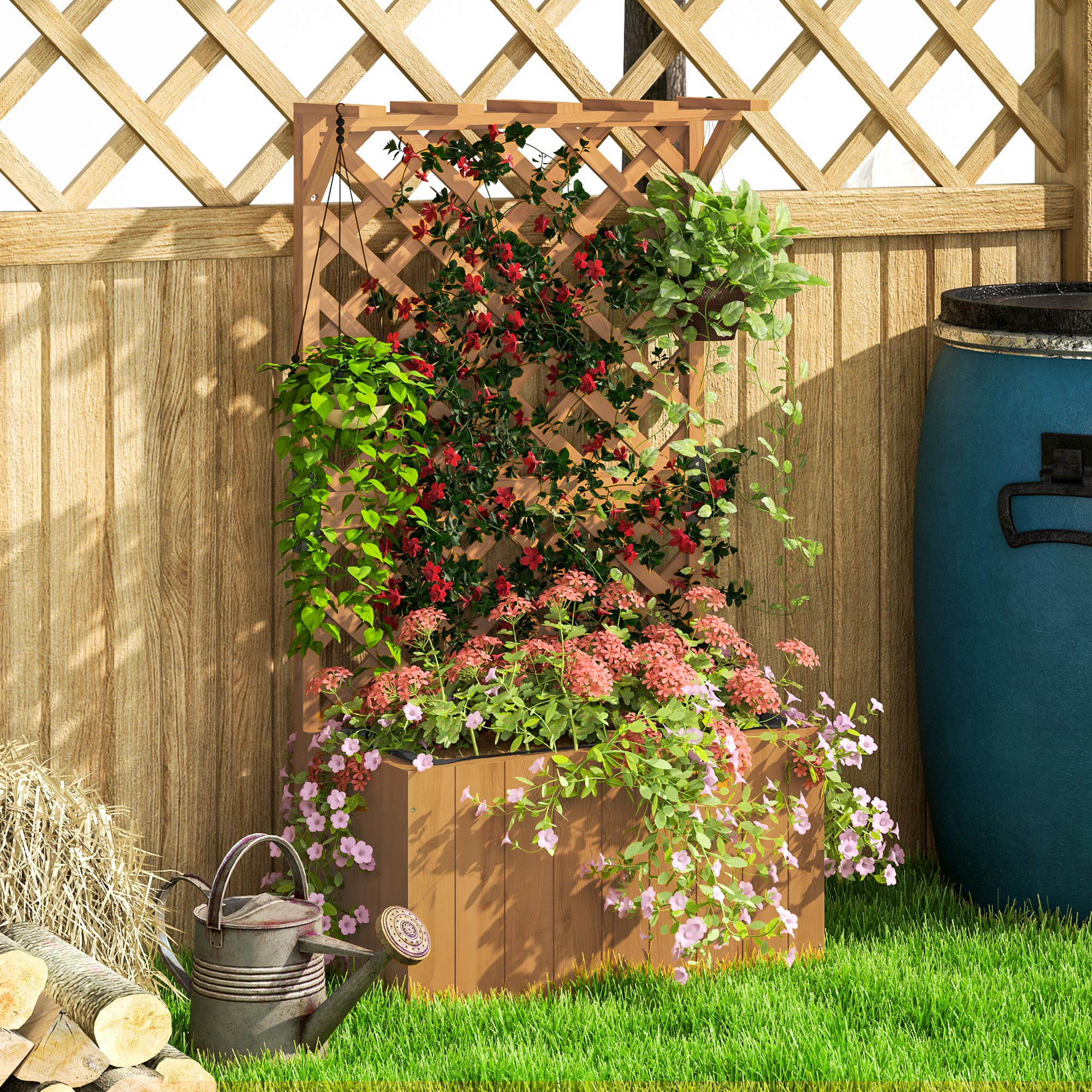  Pat de Gradina Ridicat din Lemn cu Spalier si Pergola 64x33x122 cm [7]