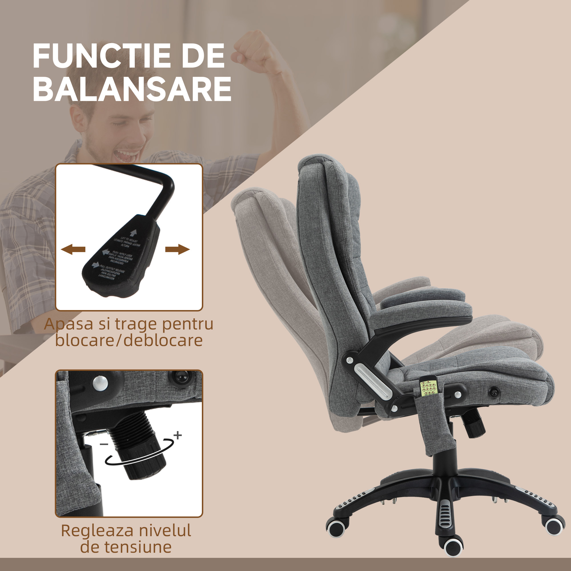  Fotoliu Relax - 6 Zone de Masaj, Gri [6]