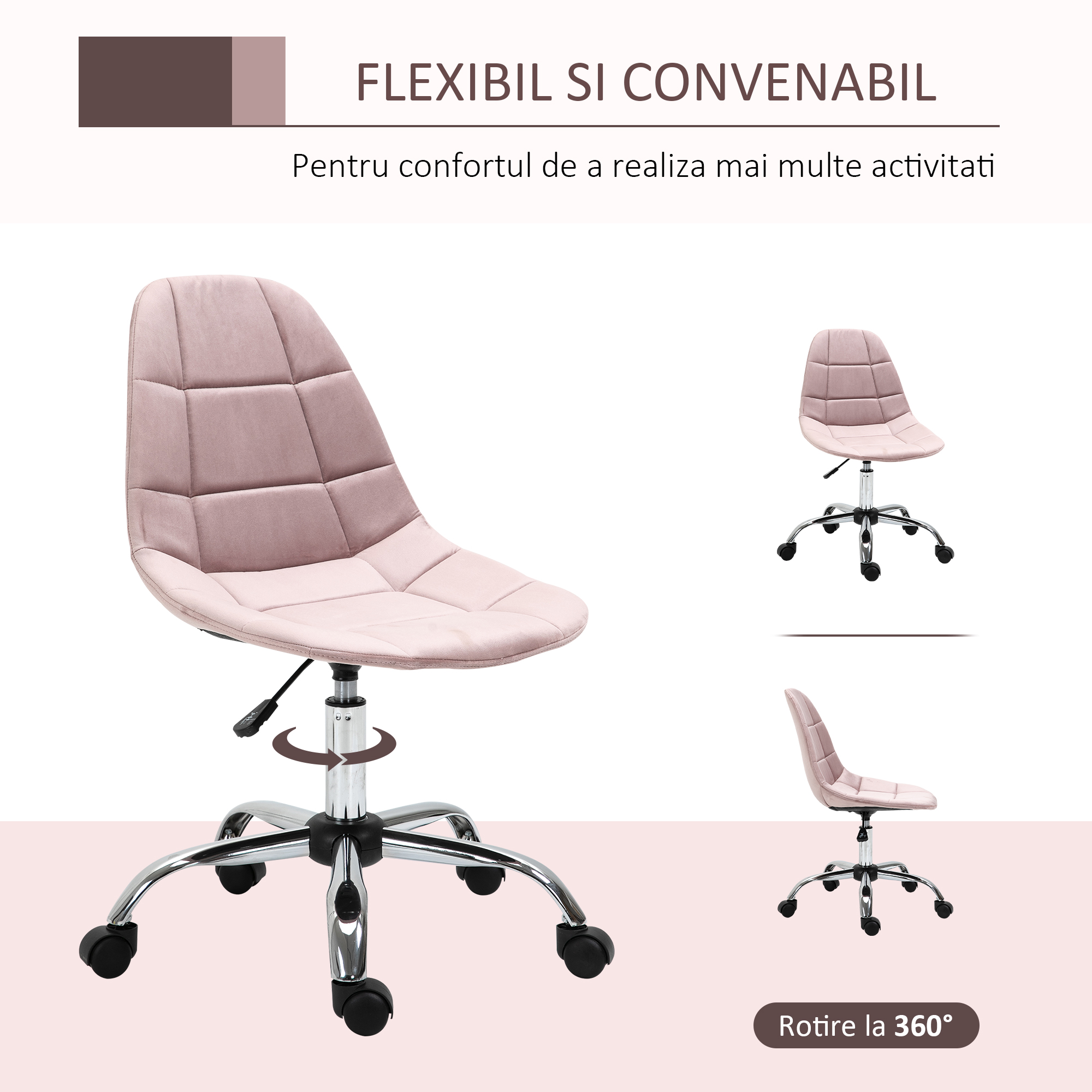  Scaun Pivotant pentru Birou Ergonomic Reglabil Roz [4]
