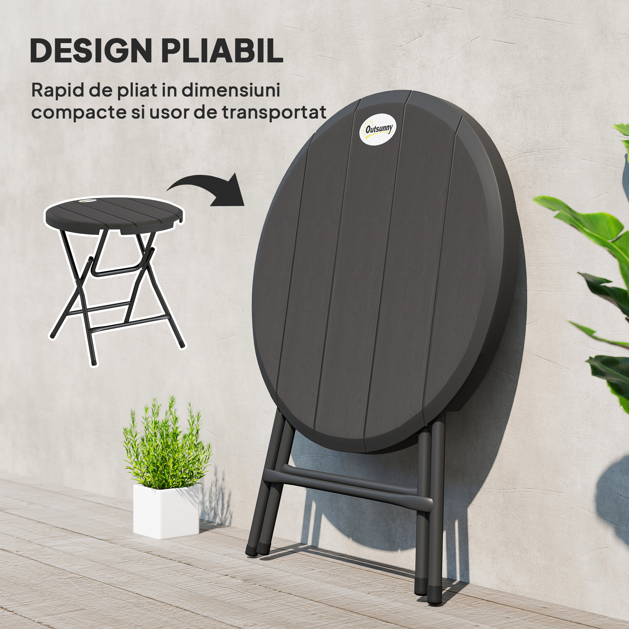  Masa de Gradina Rotunda Pliabila pentru 4 Persoane din Aluminiu si Plastic HDPE, Ø80x73 cm, Gri [3]