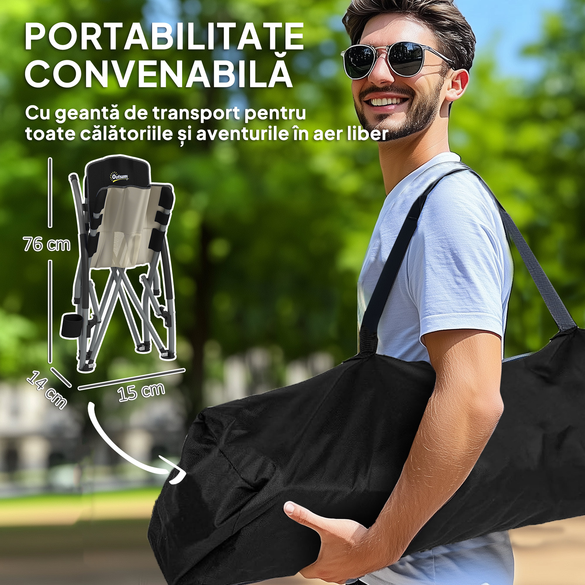  Scaun de Plaja si Camping Pliabil cu Spatar din Plasa, Negru [3]