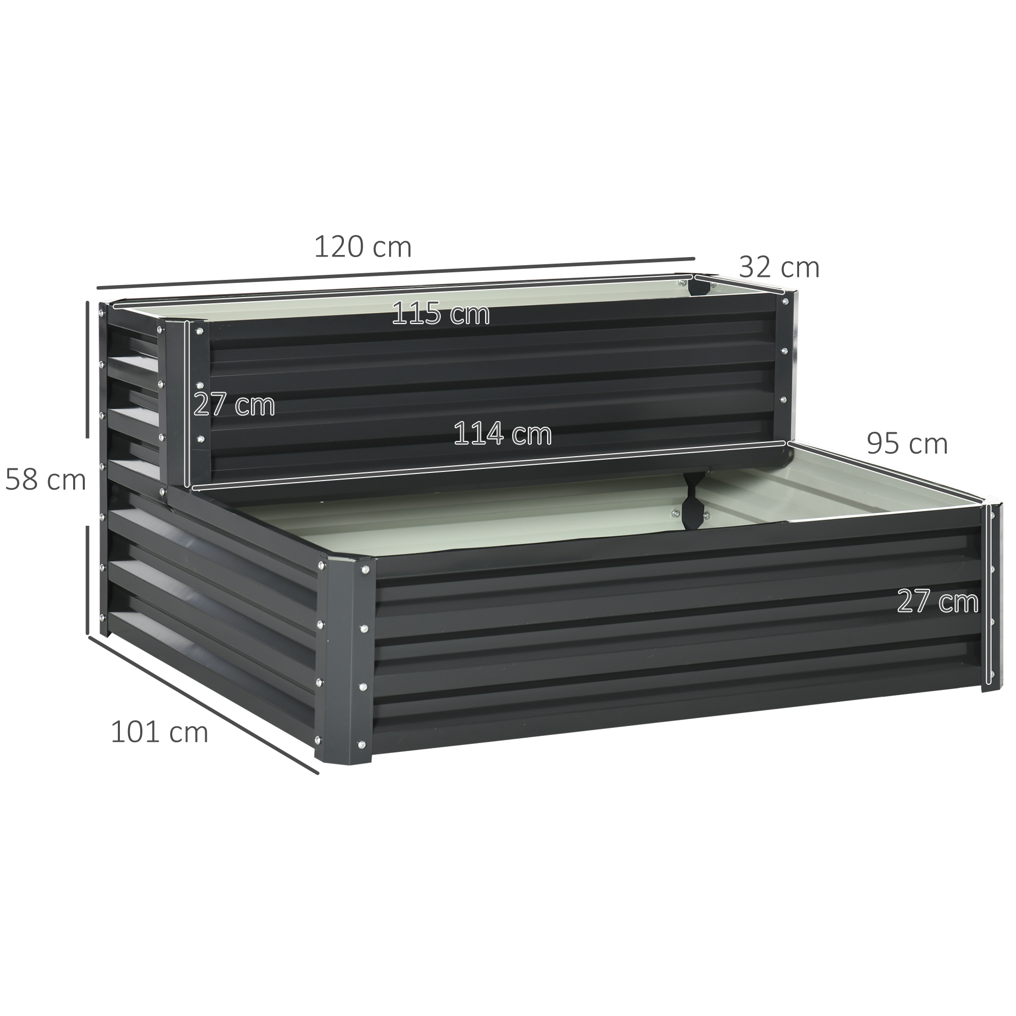 Jardiniera pentru Plan de Cultivare inaltat pe 2 Niveluri din Otel, Jardiniera Supraetajata cu Parte Inferioara Deschisa [2]