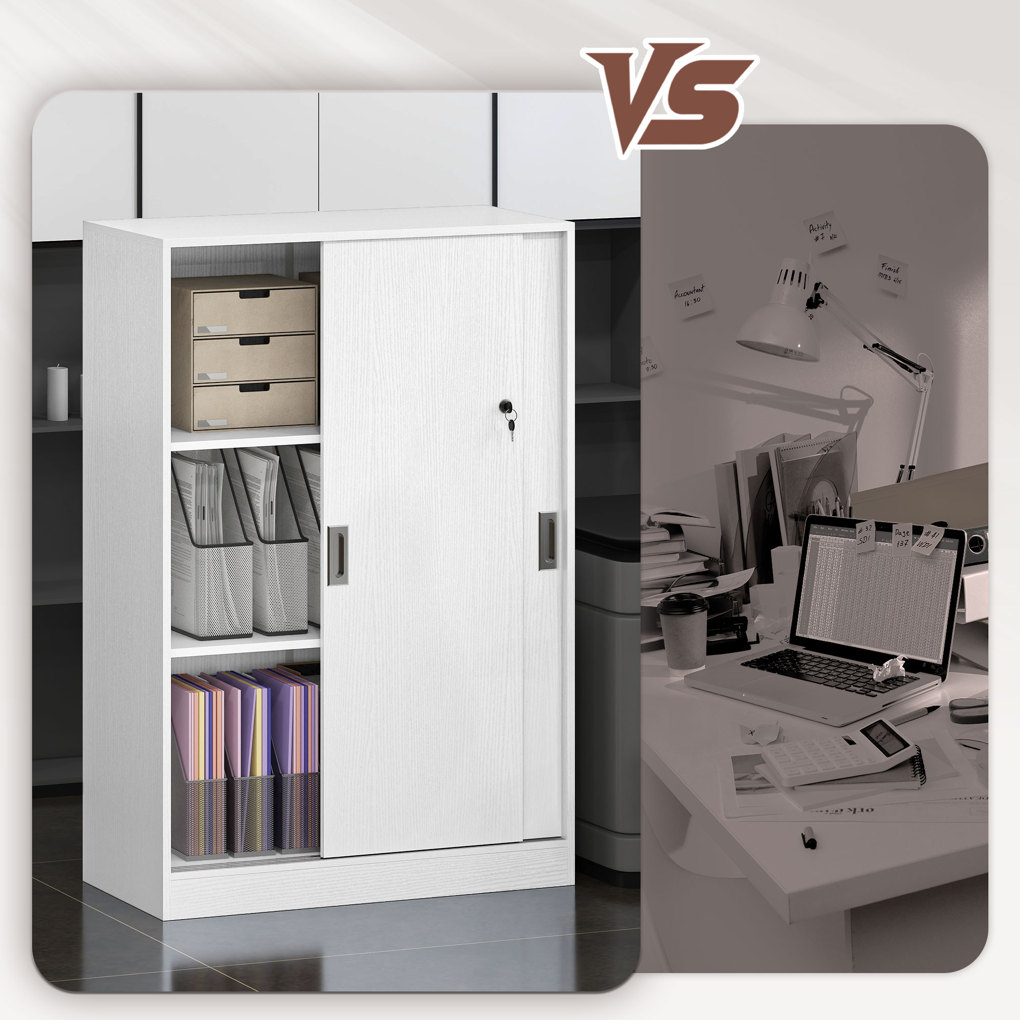  Dulap de Birou cu 3 Rafturi si 2 Chei de Siguranta, din PAL, 80x40x120 cm, Alb [6]