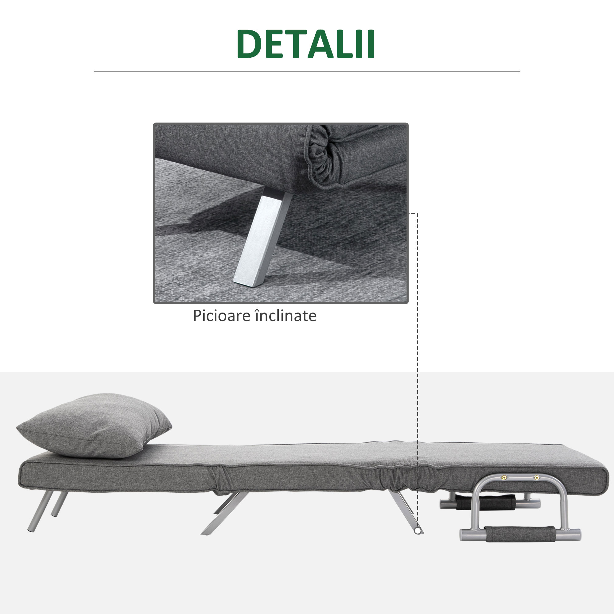  Canapea Pliabila - 5 Nivele Reglabile cu Perna, Gri [6]