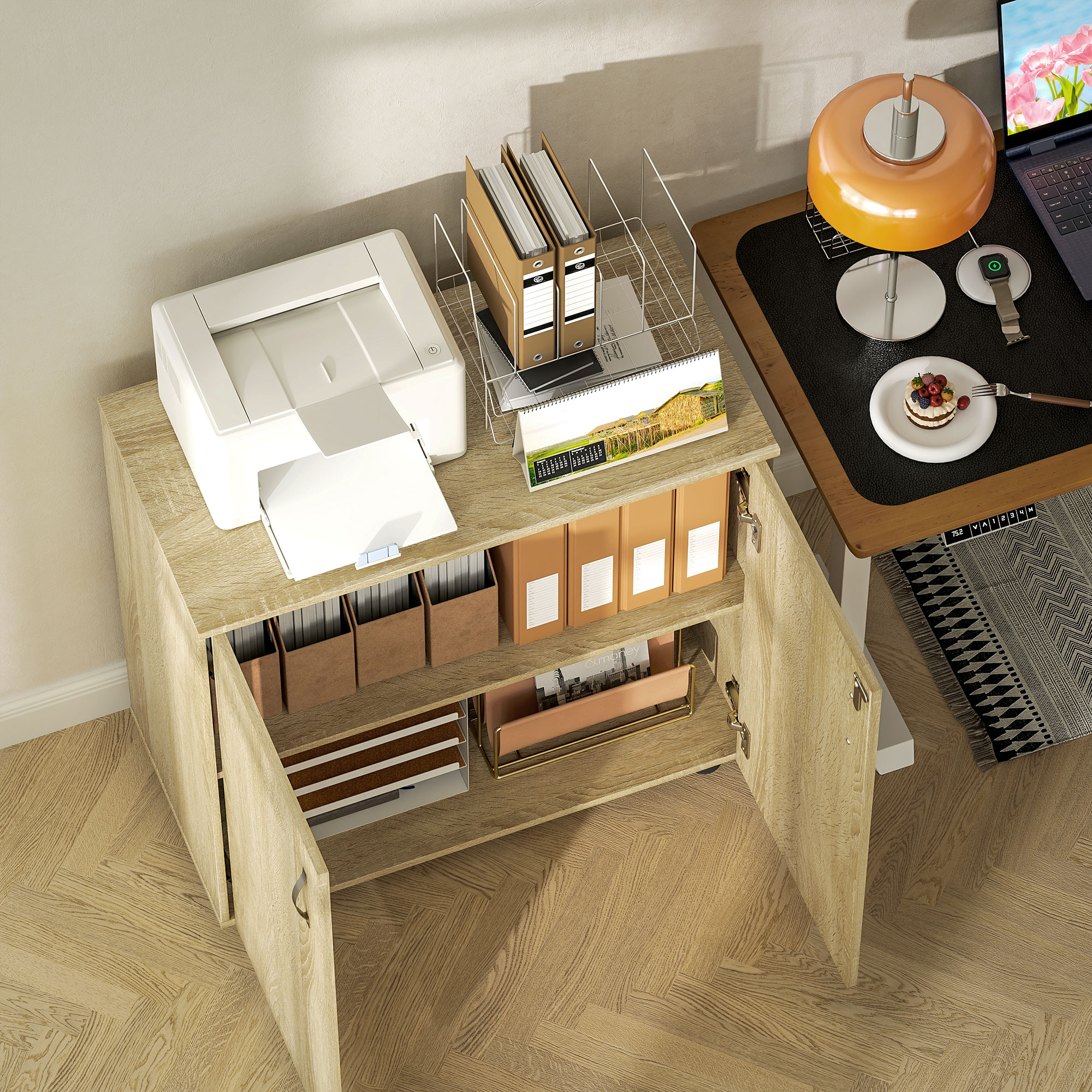  Dulap de birou multifunctional pentru documente cu incuietoare, 2 usi si raft interior, 80x40x80 cm, stejar [8]