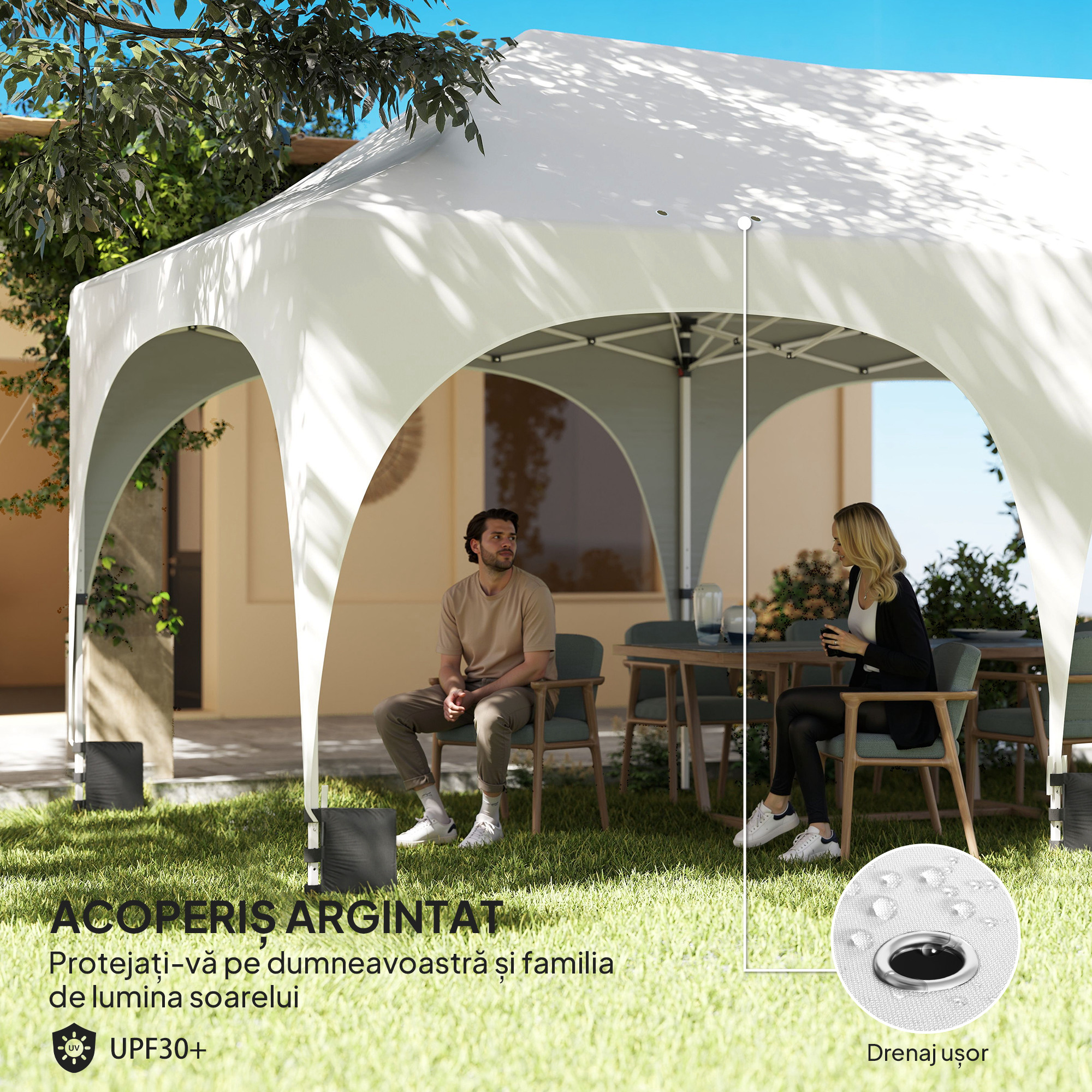  Gazebo 3x6 m Pliabil Pop Up Reglabil pe inaltime, Gazebo de Gradina cu Pereti Laterali, Saci de Nisip, Geanta de Transport, UV30+, pentru Exterior, Camping, Petreceri, Gri Deschis/Alb [5]
