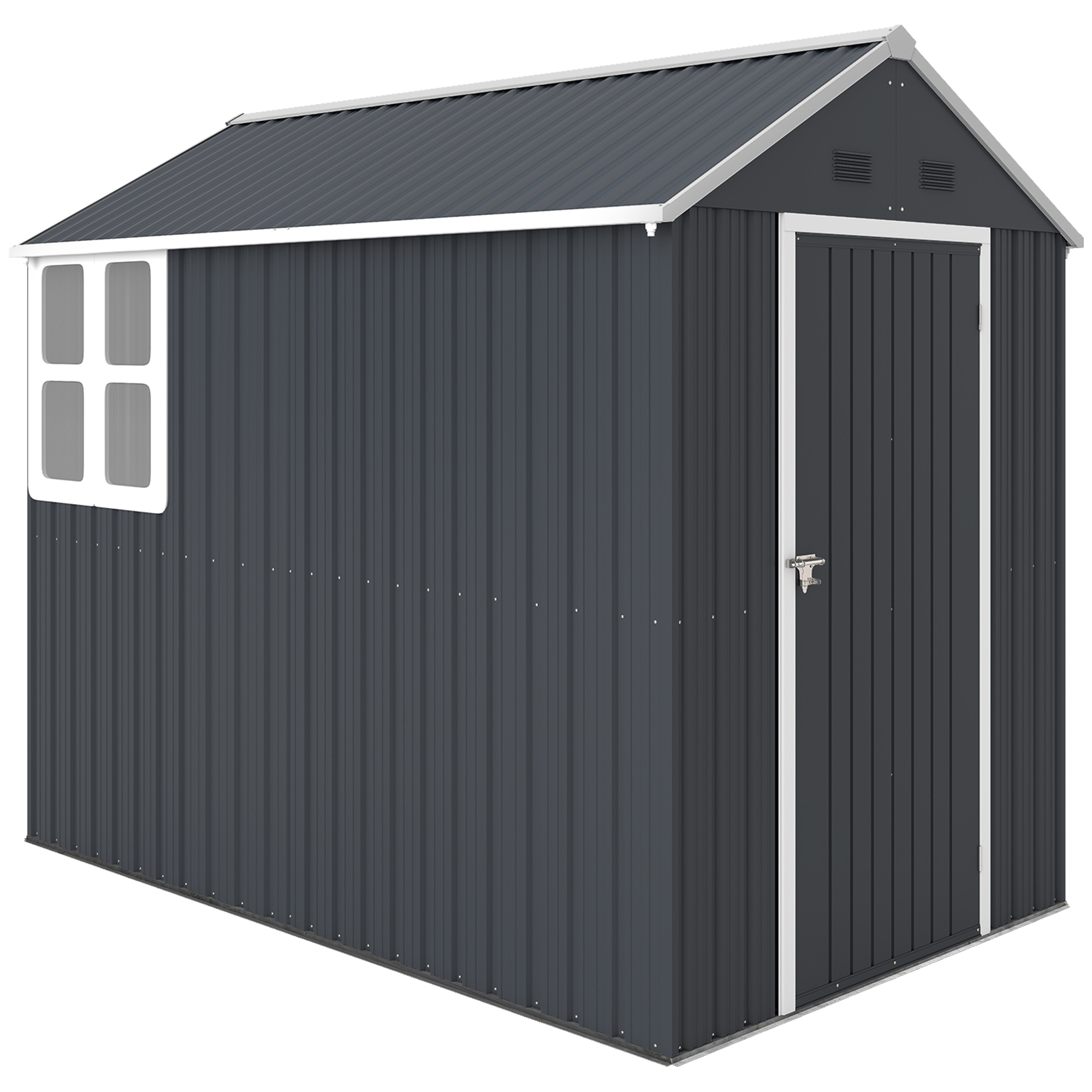 Gradina & balcon -  Magazie de Gradina din Otel Galvanizat si PP cu 4 Guri de Aerisire si Fereastra, 259x171x222 cm, Gri si Alb