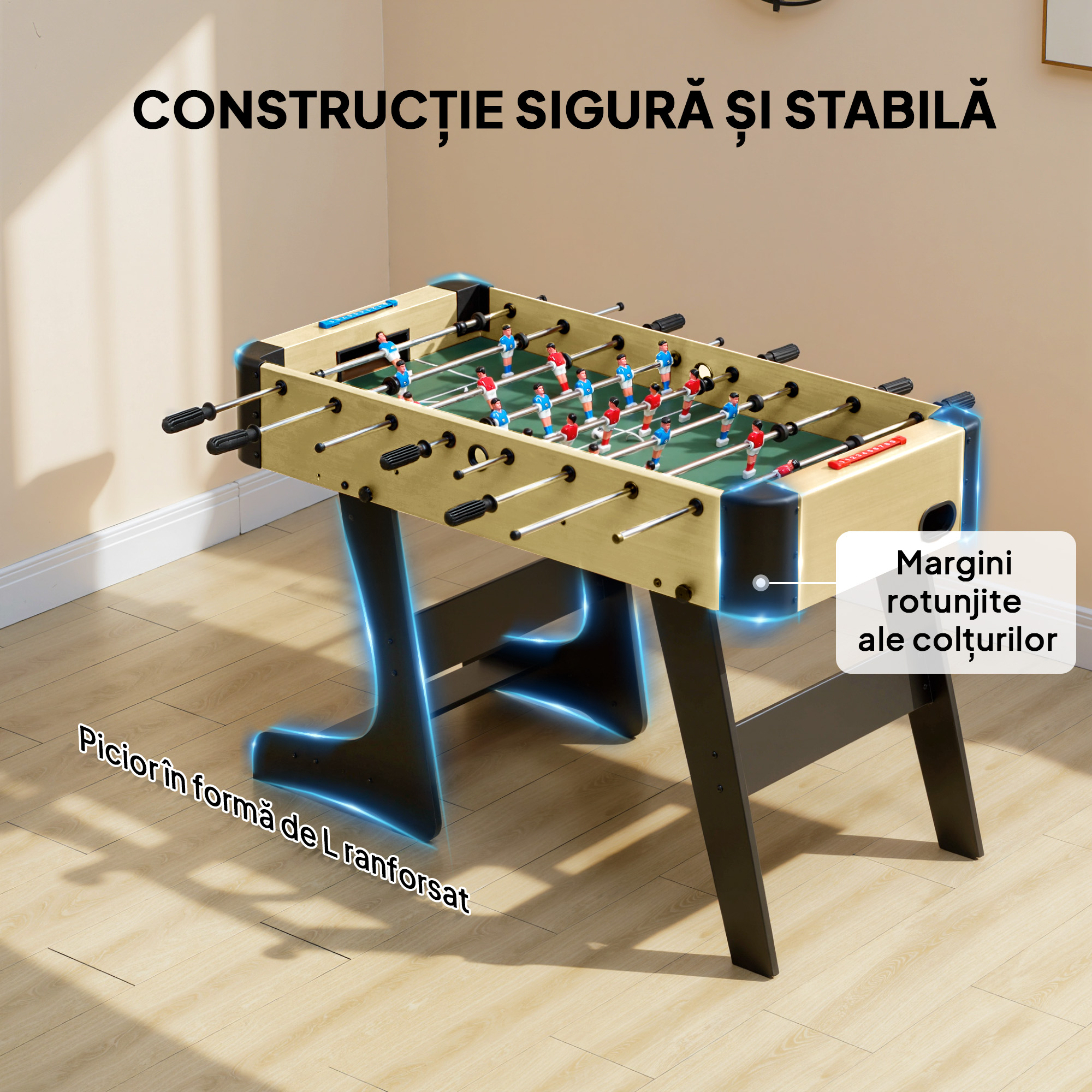  Fotbal de Masa Pliabil cu Manere Antiderapante, 2 Mingii si Tabele de Scor, Verde si Lemn Natural [7]