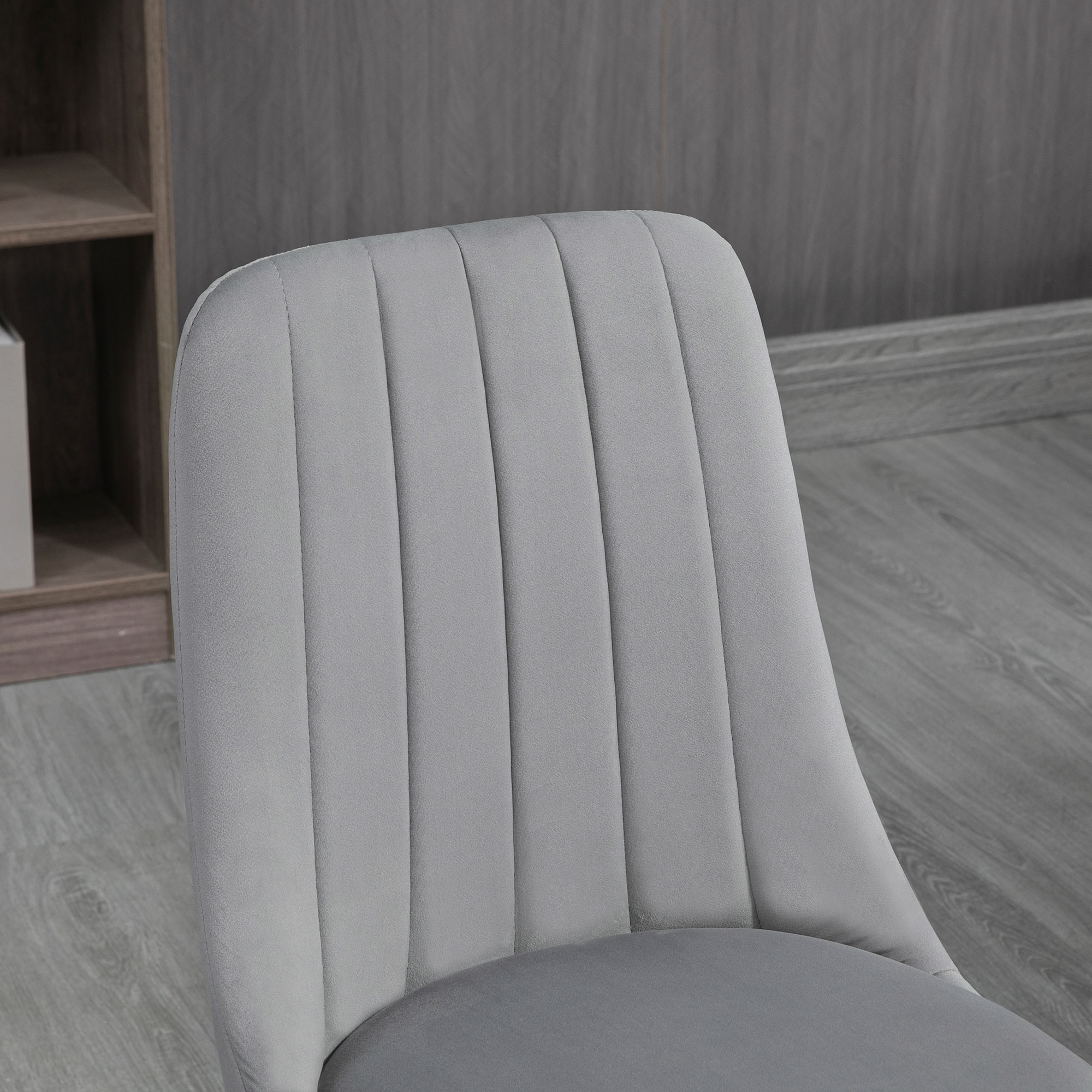  Set de 4 Scaune de Masa, Scaun de Bucatarie Modern cu Tapiterie din Catifea, Spatar Curbat si Picior din Otel pentru Camera de Zi, Dormitor, Gri [7]