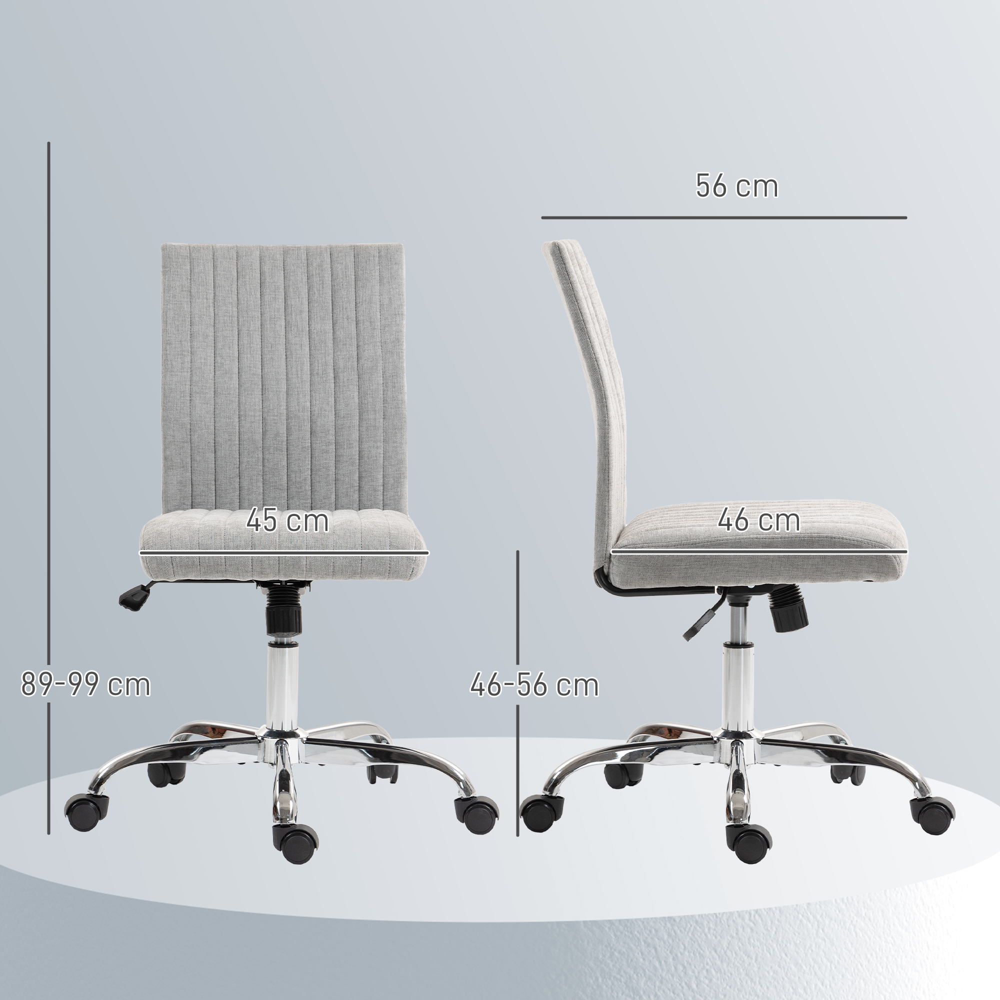  Scaun de Birou fara Brate, cu inaltime Reglabila si sezut Rotativ, Tapiterie din Material Textil, Gri [2]