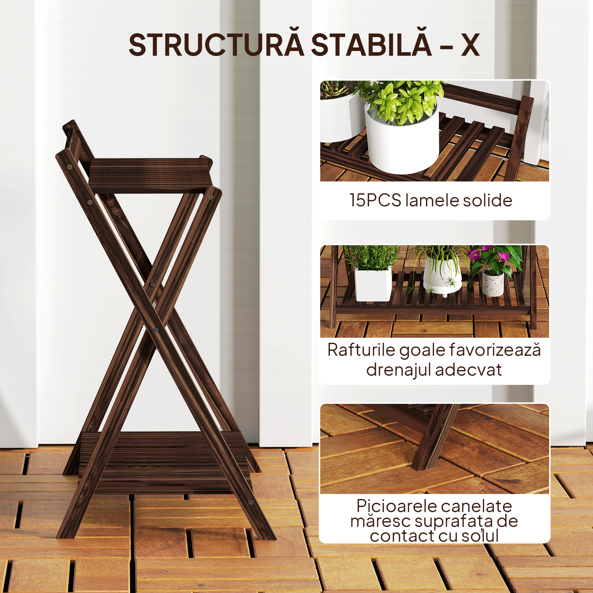  Set de 2 Suporturi pentru Plante cu 2 Niveluri, 73x36x64 cm, Maro [6]