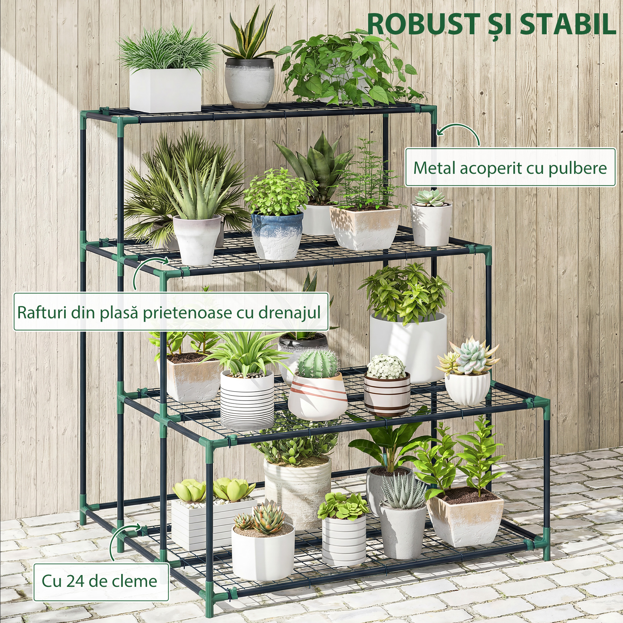  Raft Suport Plante cu 4 Niveluri din Otel, 94x84x110 cm, Verde inchis [4]