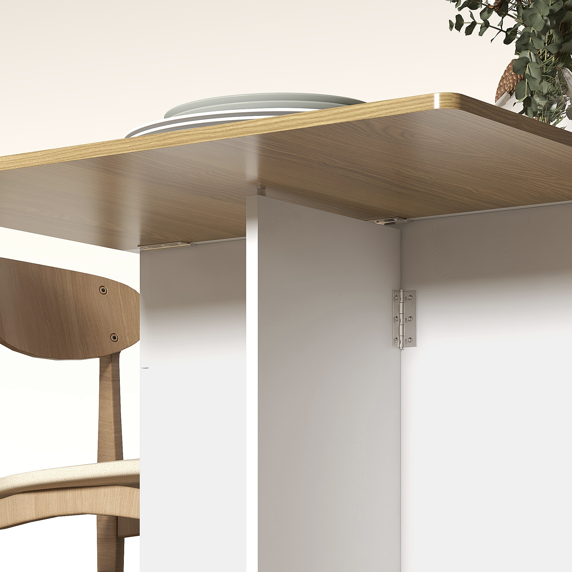  Masa dreptunghiulara extensibila cu 2 sertare si un dulap din lemn, 140x76x74 cm, alb si lemn natural [7]