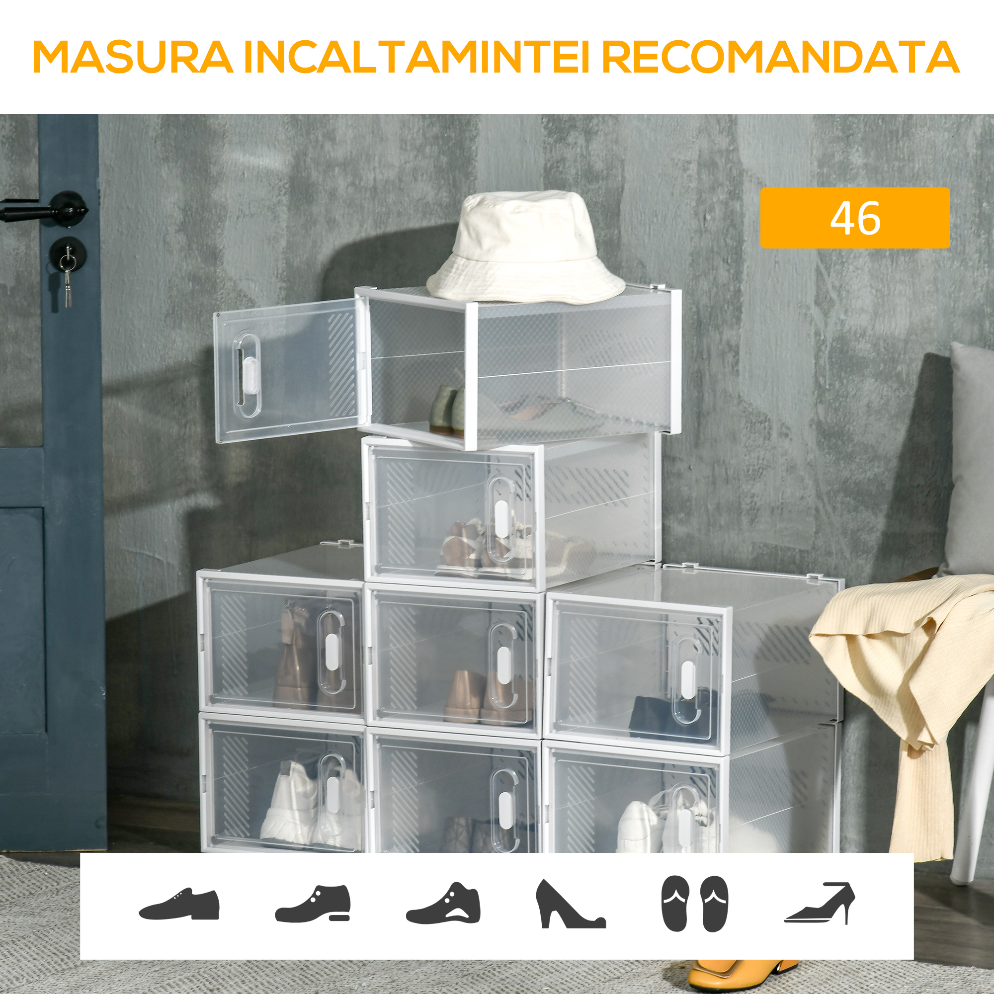  Mobilier pentru organizarea incaltamintei cu gauri de ventilare, 8 cuburi, 28x36x21cm din Plastic PP, Alb si transparent [6]