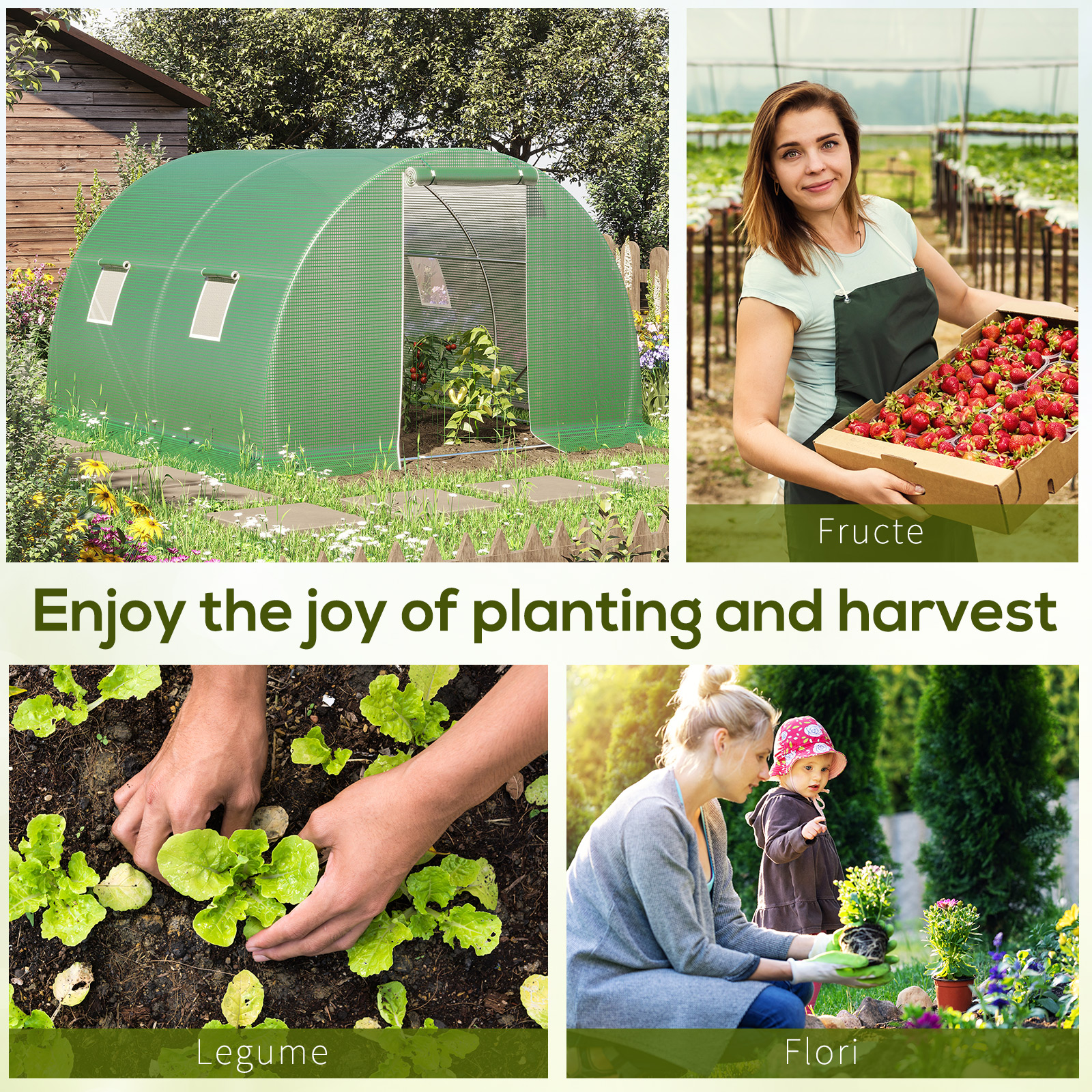  Sera tunel de gradina cu protectie din PE, Usa cu incuietoare si 4 ferestre, verde [6]