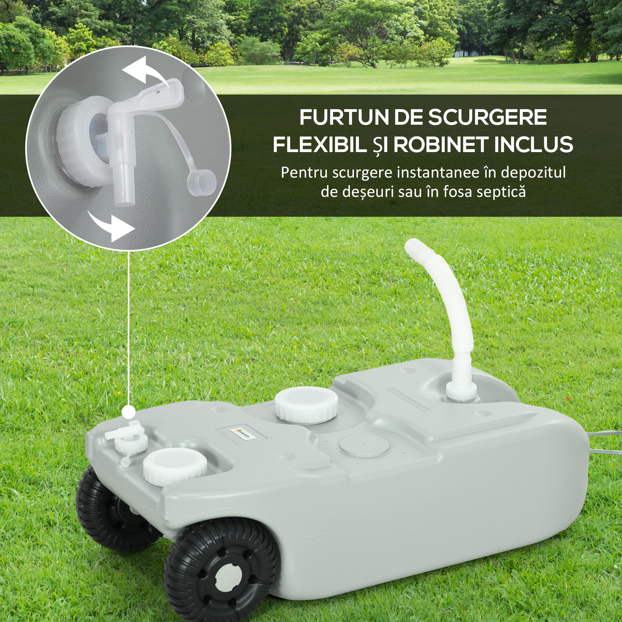  Rezervor pentru Apa de Camping 40L cu Roti si Maner Reglabil, Tub si Robinet Inclus, Gri [5]