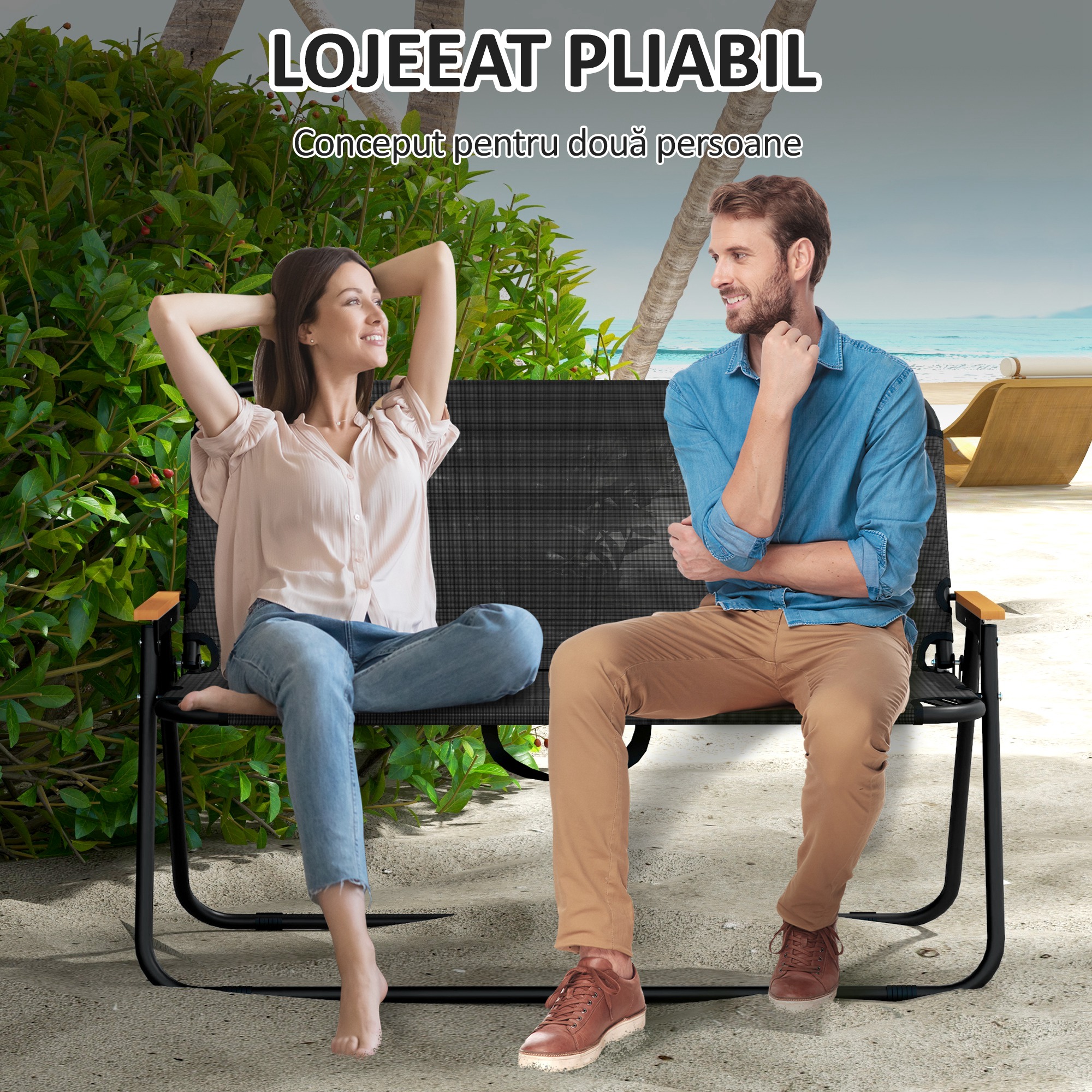 Scaun Pliabil pentru 2 Persoane, Canapea de Exterior [6]