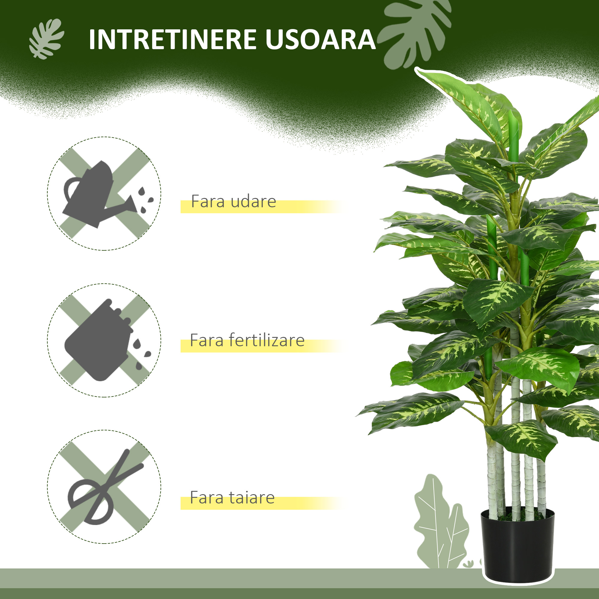  Planta Artificiala Decorativa, inalta de 120 cm, cu Ghiveci Negru pentru Interior si Exterior [5]