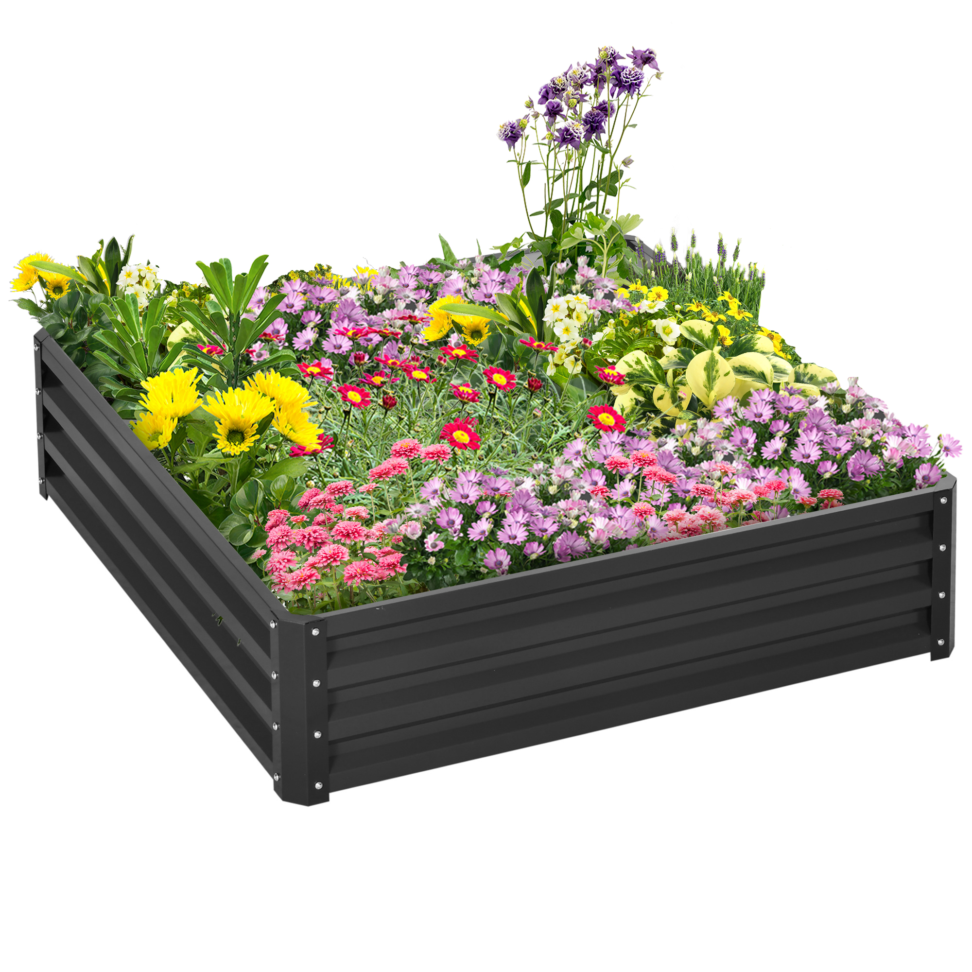 Living & hol -  Pat de Gradina Inaltat Galvanizat de 120x120x30cm, Jardiniera Pat Inaltat cu Cadru din Otel pentru Legume, Flori, Plante si Plante Aromatice, Gri