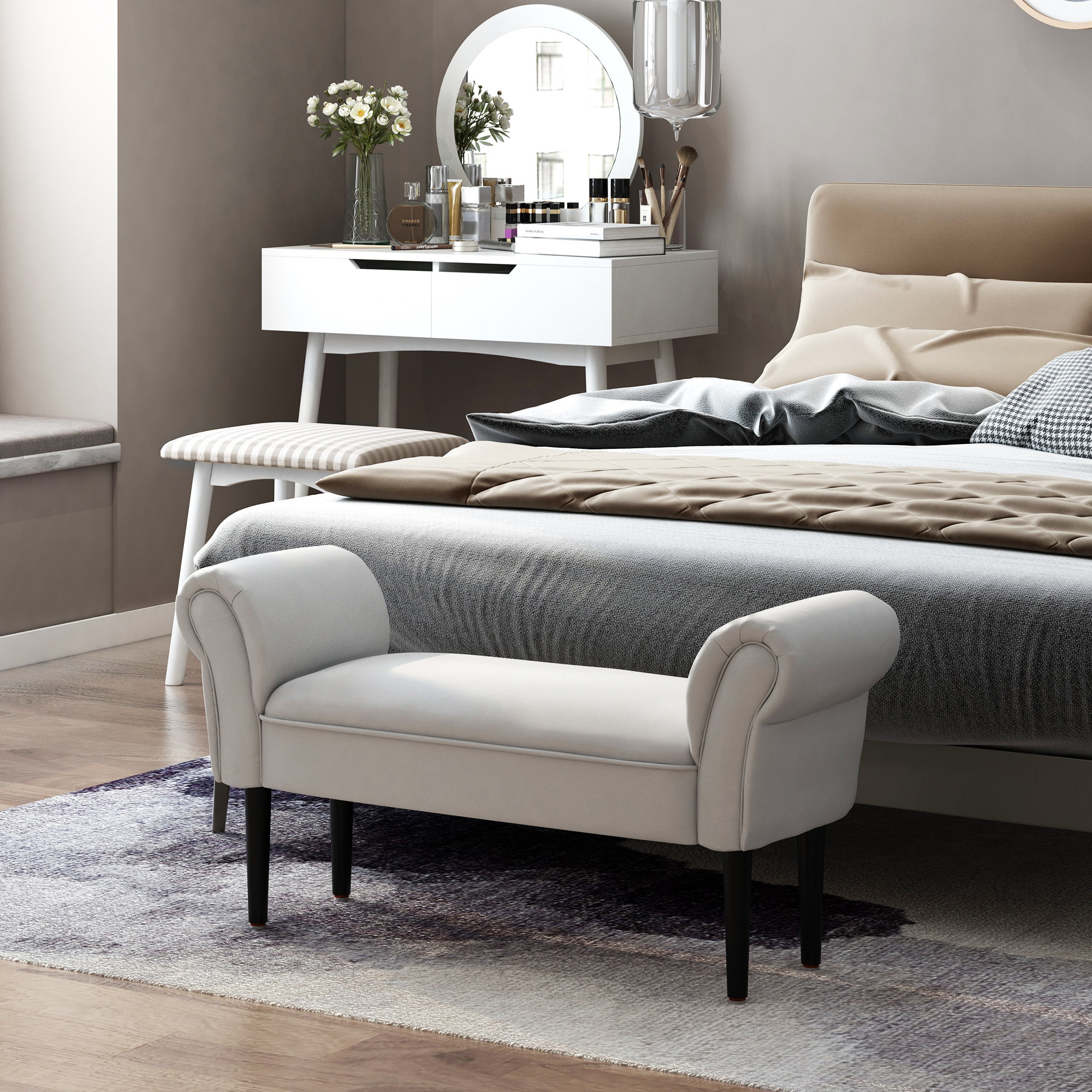  Banca Pat - Tapitata Gri cu Cotiere Rotunjite [1]