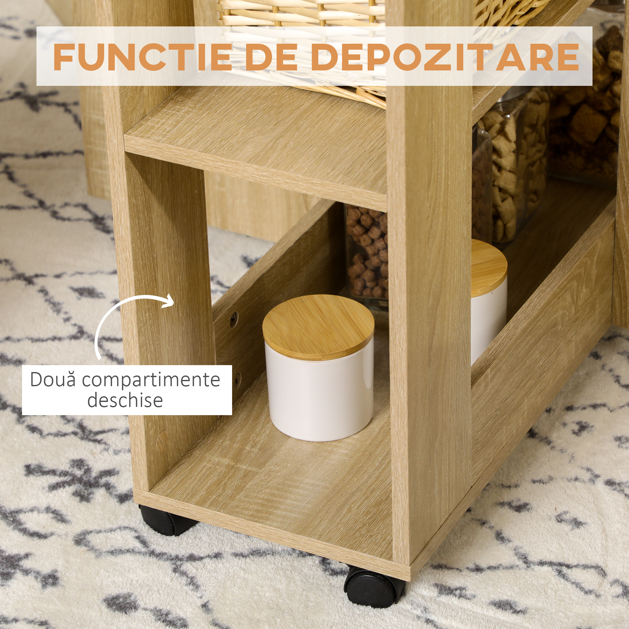  Set Masa si Scaune 5 Piese din PAL, Masa Rotunda cu 2 Rafturi Deschise si 4 Taburete Moderne [5]