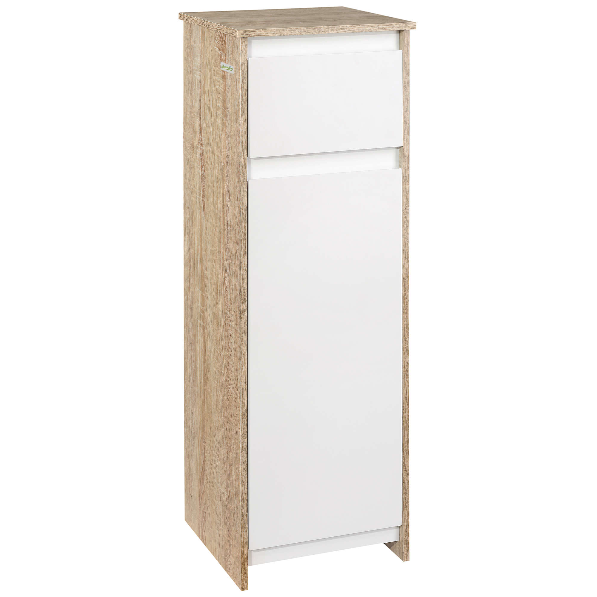 Mobilier pentru baie -  Dulap de Baie, Comoda cu 2 Niveluri si 1 Sertar din MDF, 32.6x30x90 cm, Lemn natural+Alb
