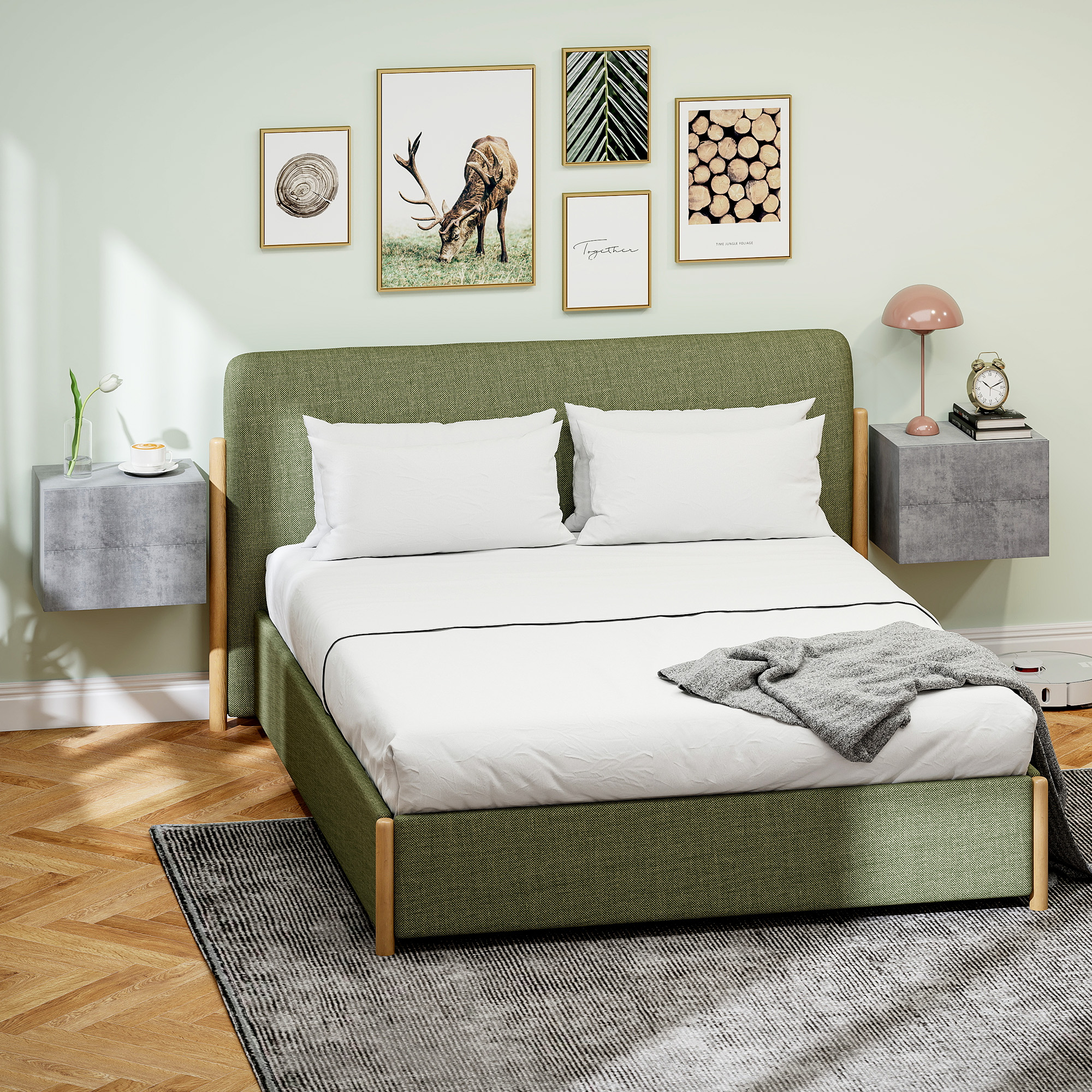  Set de 2 Noptiere Suspendate cu 2 Sertare, 40x29x30 cm, Gri [5]