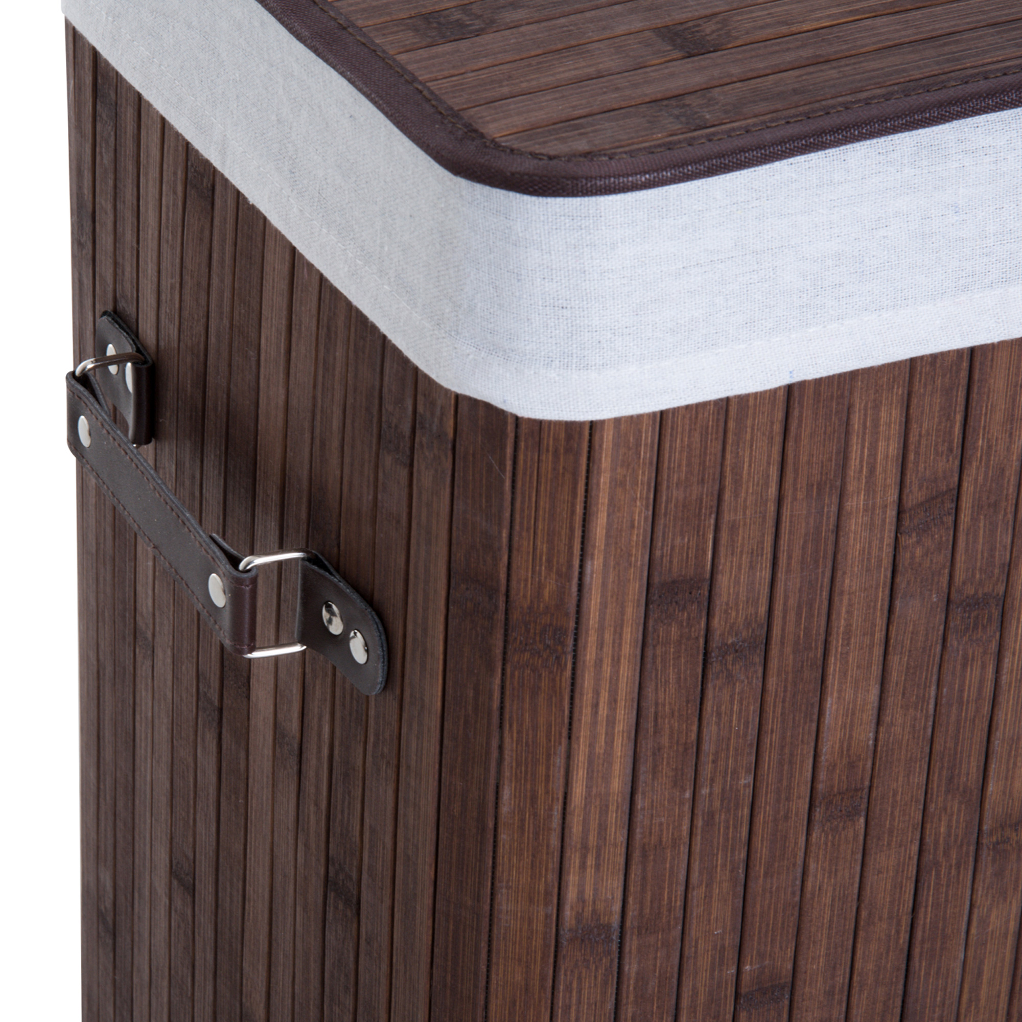  Cos de rufe din bambus cu capac si geanta detasabila din material, 40x30x60cm, maro [8]