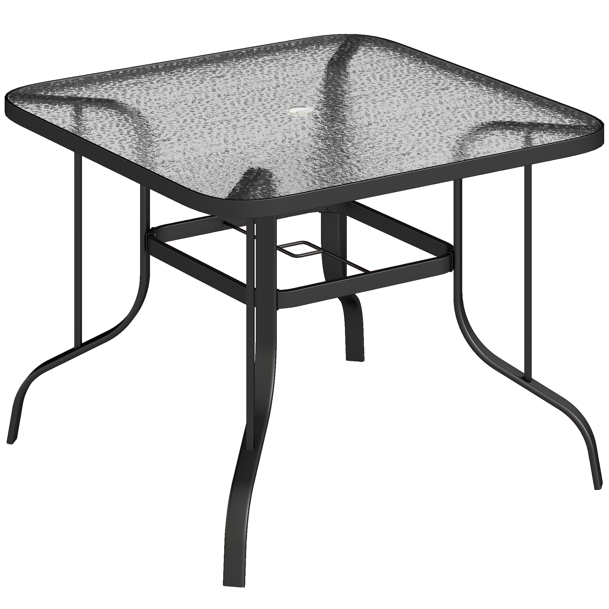 Gradina & balcon -  Masa de gradina patrata pentru 4 persoane cu blat din sticla si orificiu pentru umbrela Ø54 mm, negru