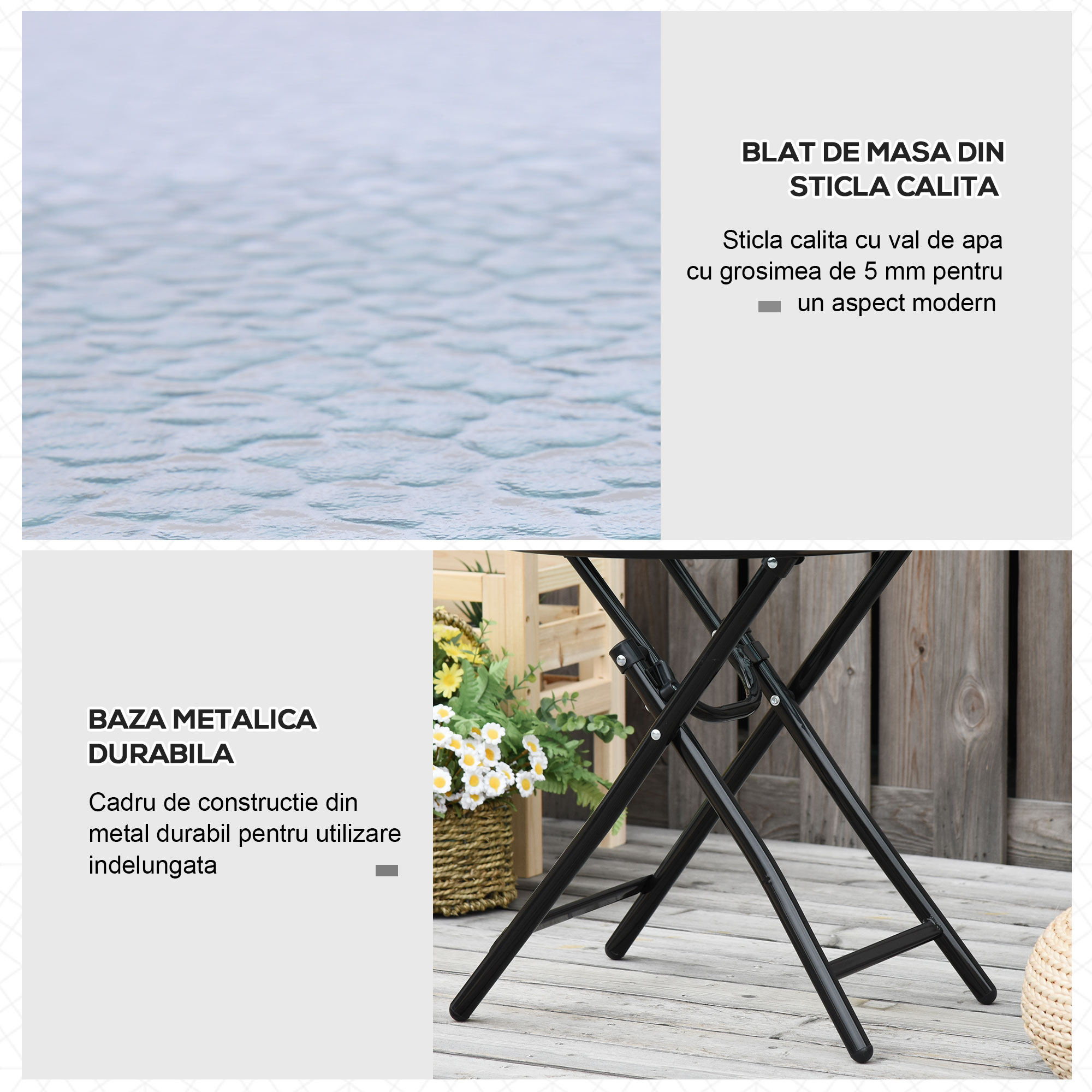  masa pliabila pentru gradina, blat sticla, neagra [5]