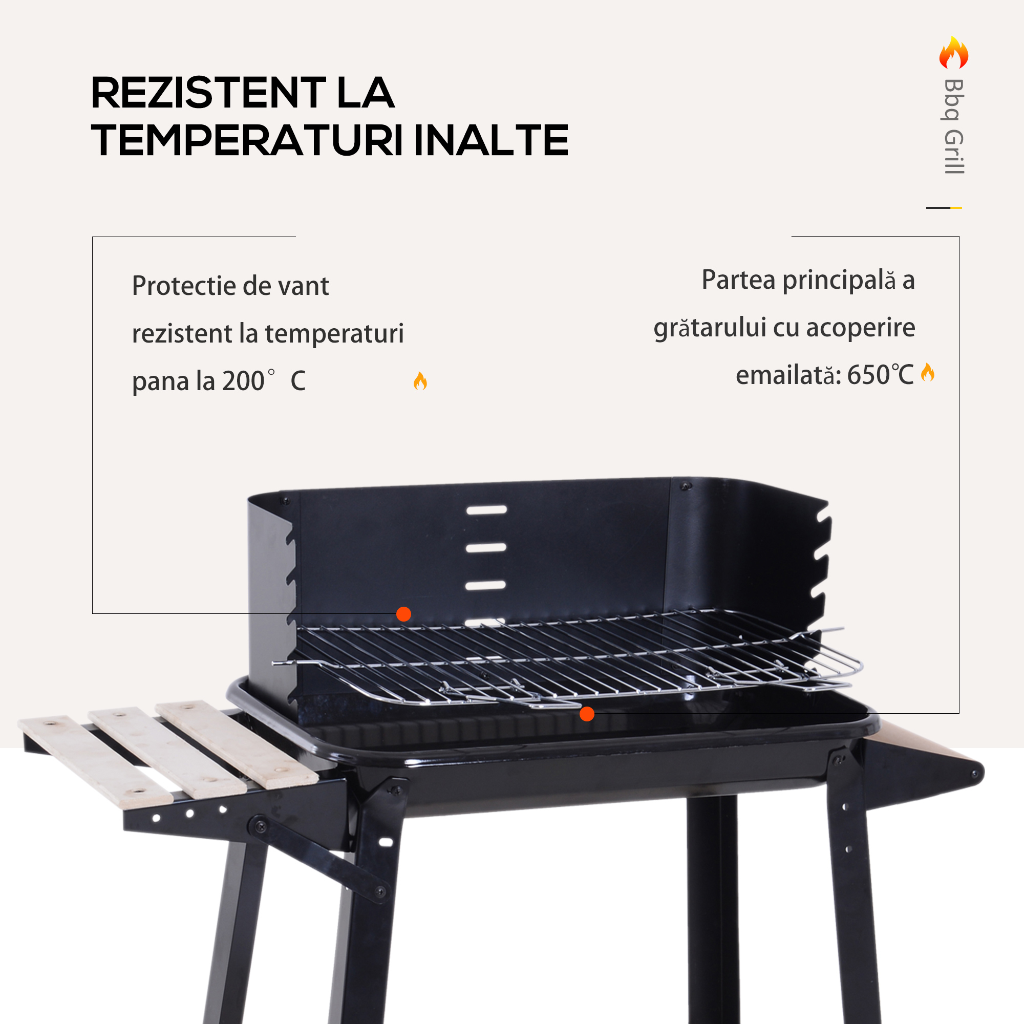  Gril cu Carbune Barbecue Picnic Inaltime Reglabila Negru 87x 45 x 83 cm [7]