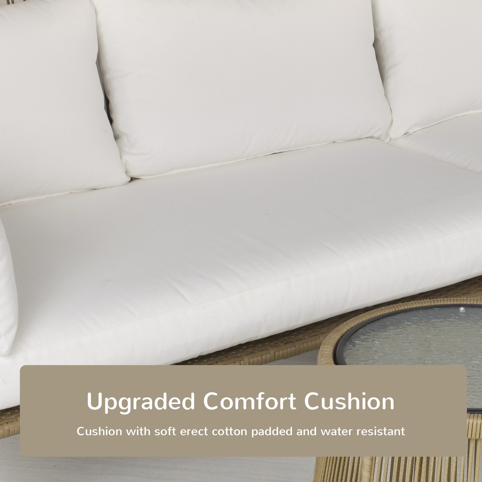  Set 3 Piesei Canapea 2 Locuri Sezlong si Masuta, Bej si Cafeniu [7]