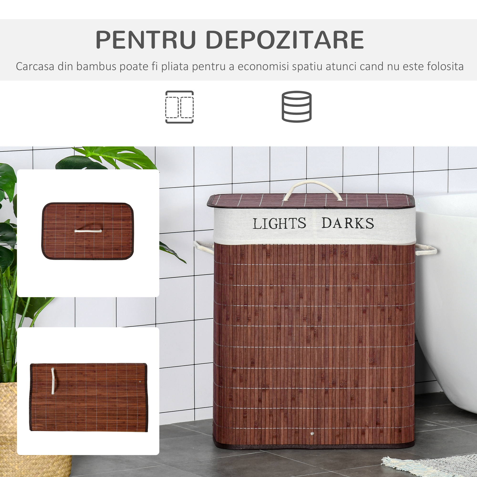  cos de rufe din bambus, 100L, 2 compartimente [5]