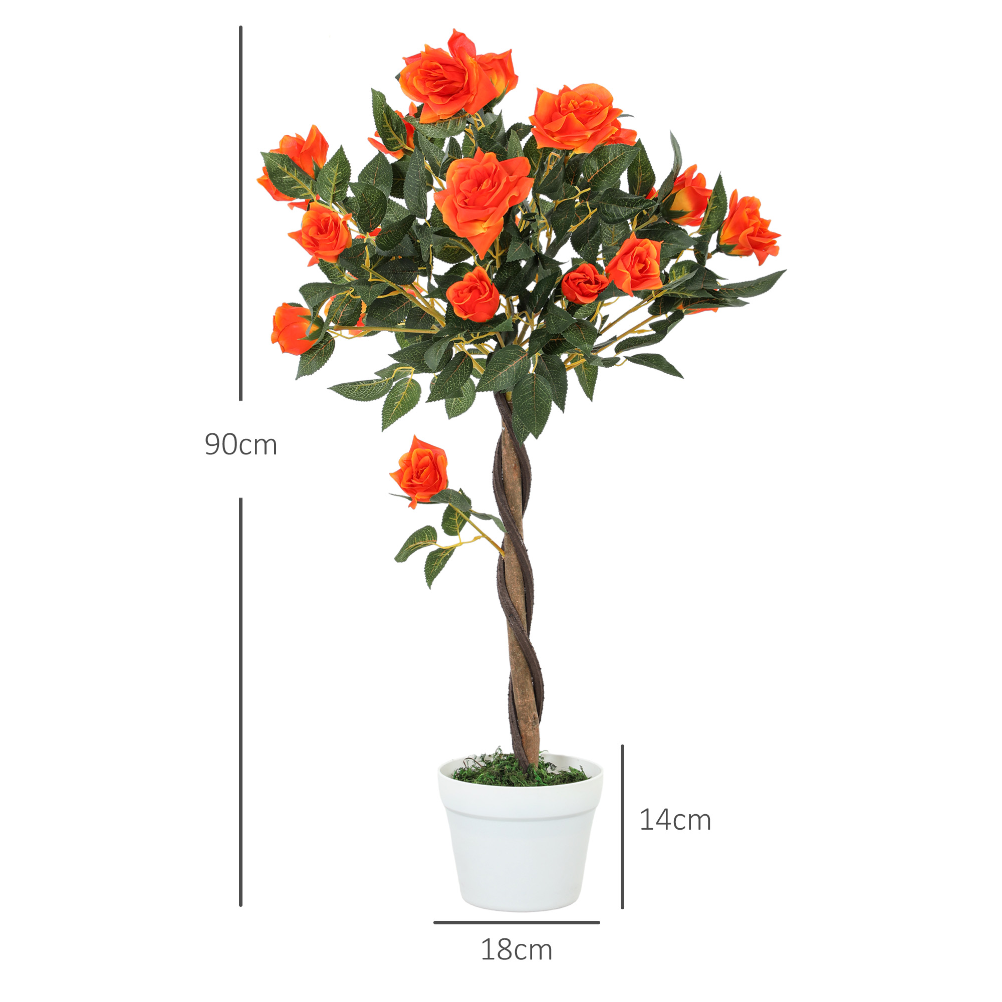  Planta Artificiala de Trandafir cu 21 de Flori Ø18x90 cm Portocaliu cu Vas [2]