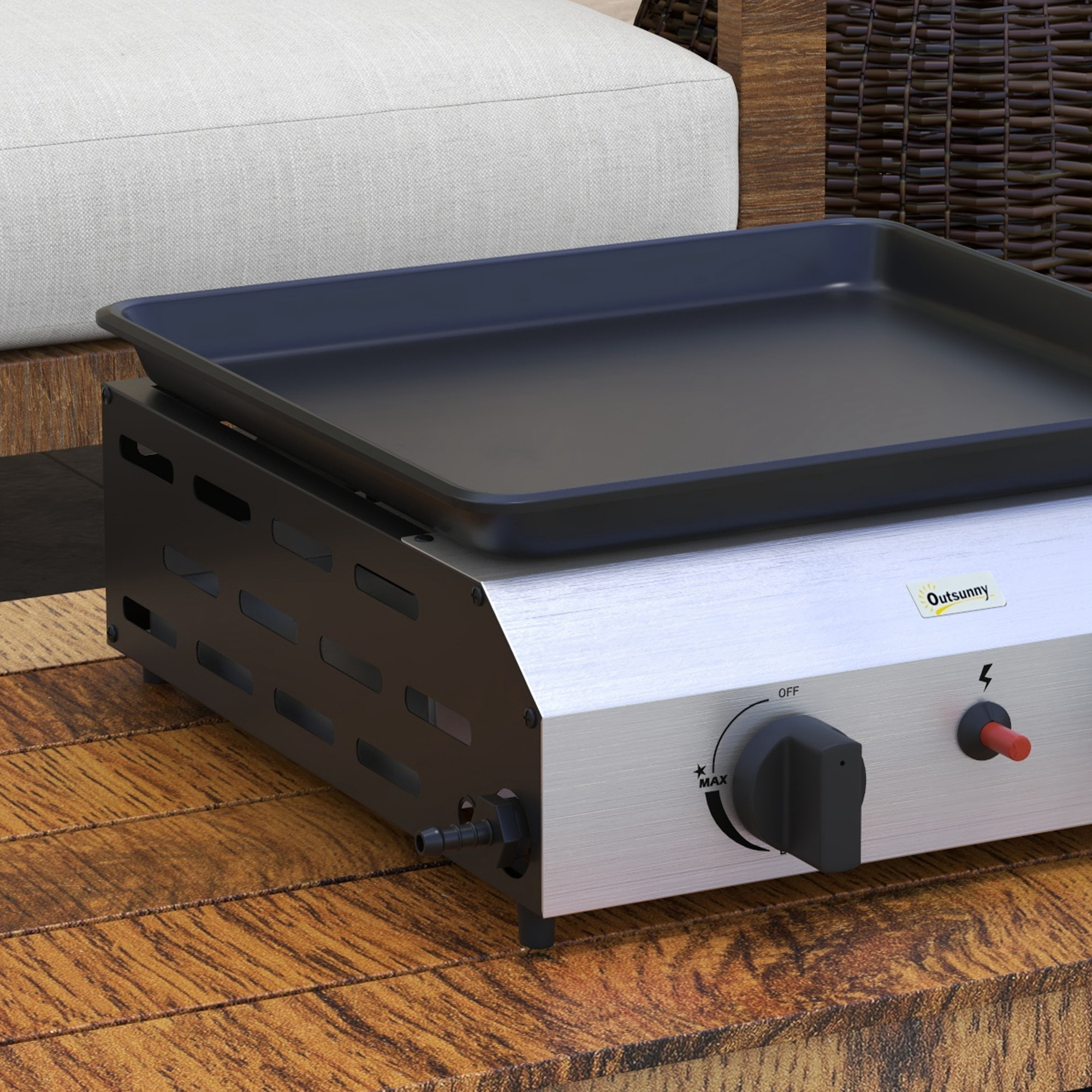  Plita de gratar pe gaz cu 2 arzatoare, suprafata antiaderenta si putere de 4,8 kW, argintiu [8]