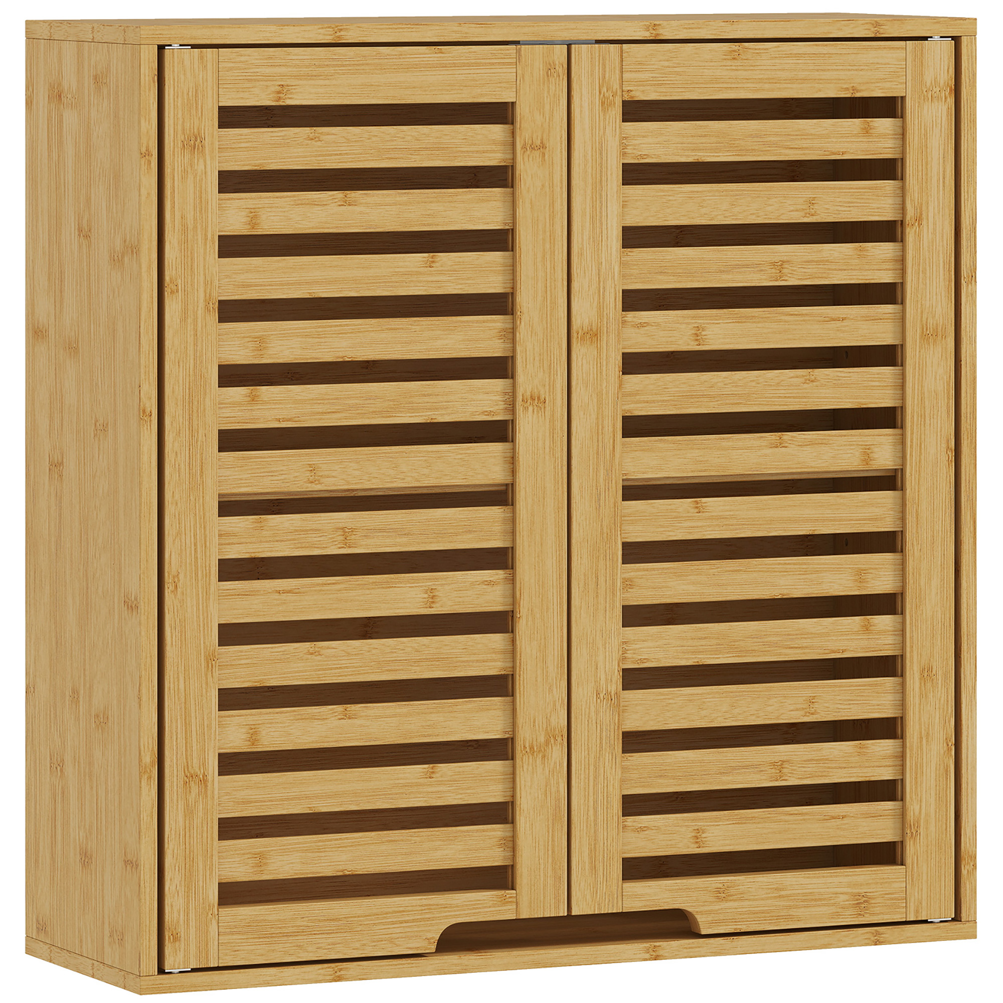 Mobilier pentru baie -  Dulap de Baie cu Raft Intern Reglabil si Usi Tip Lama, din Bambus, 60x20x60 cm, Culoare Lemn