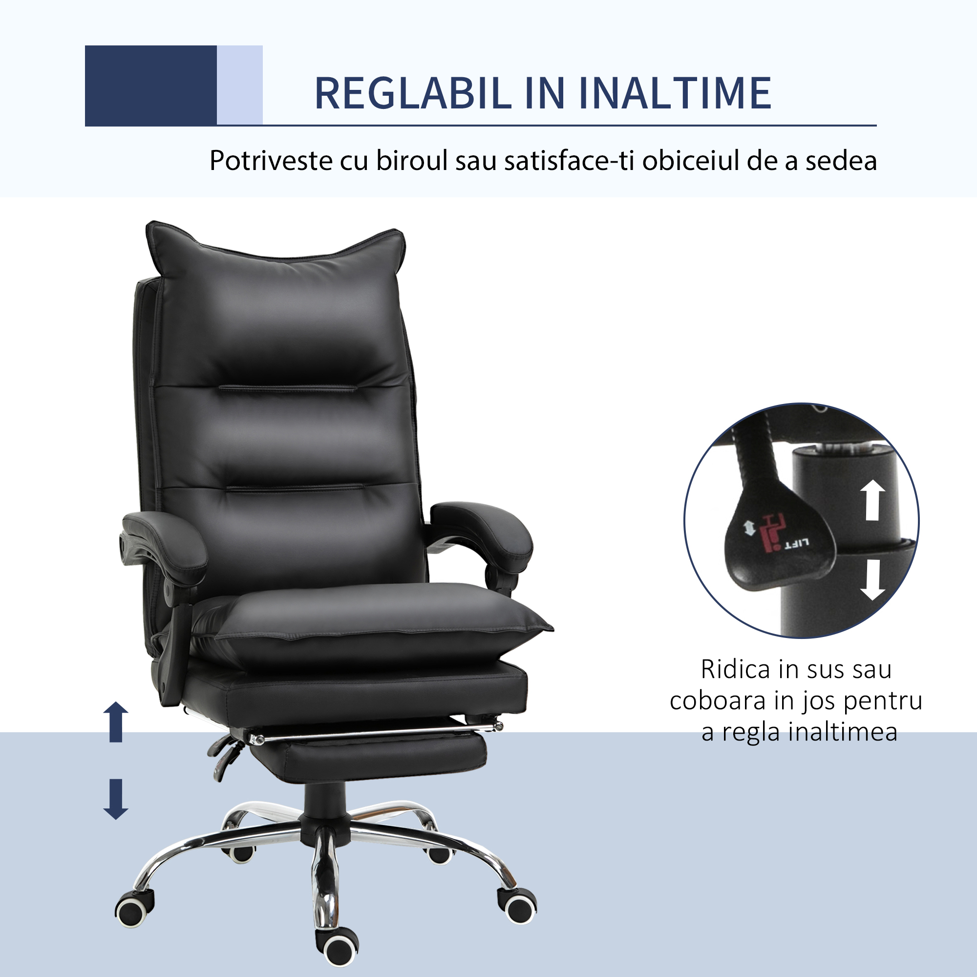  Fotoliu Birou Negru - Rabatabil, Suport Picioare & Ergonomic [3]